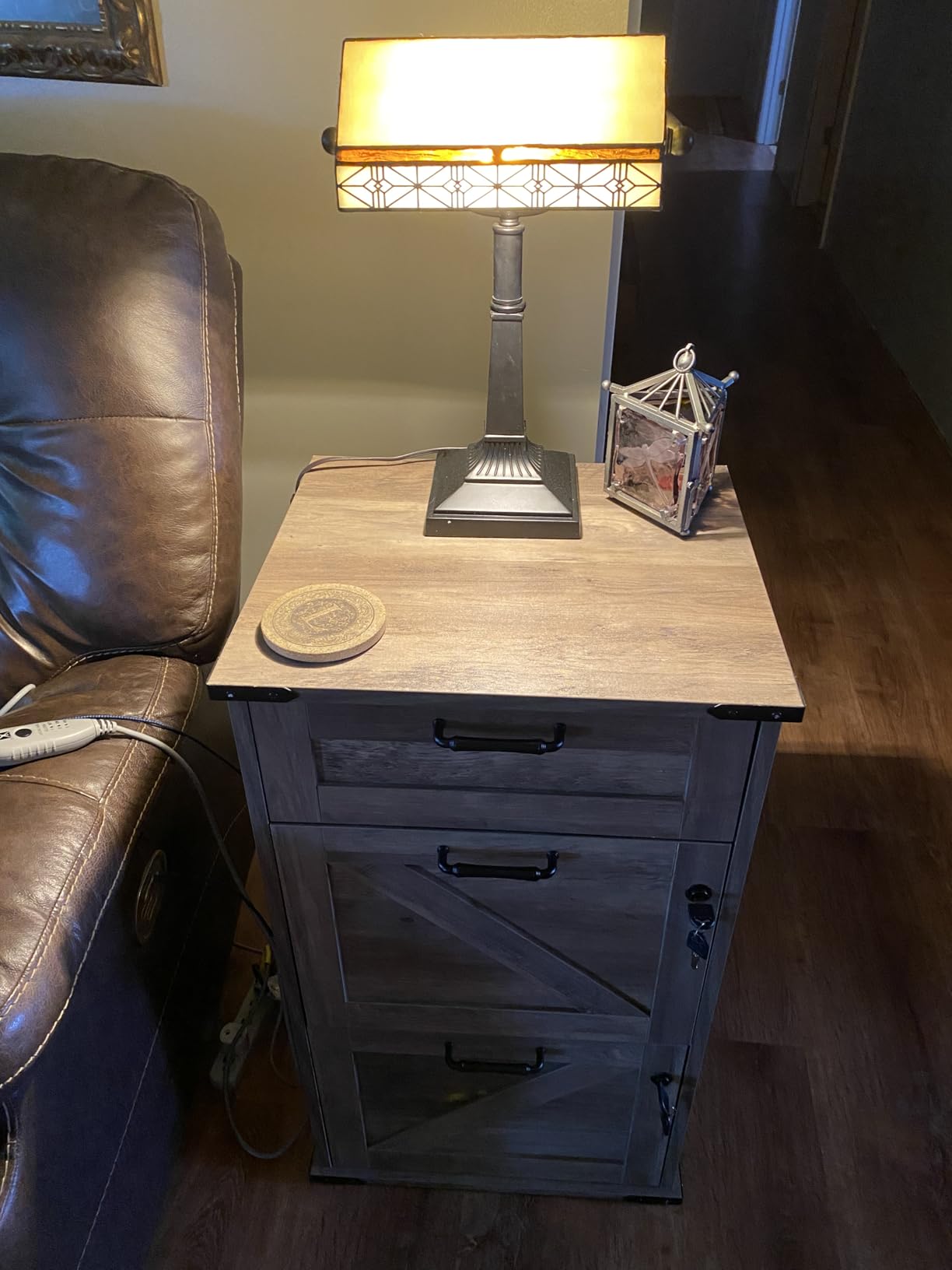 Lavish Home Tiffany Style Bankers Desk Lamp with Stained Glass Shade, Brown | Mission-Style Stained Glass Lamp with LED Bulb, Vintage Piano or Desk Light for Home Office, Bedroom, Living Room customer photo 2