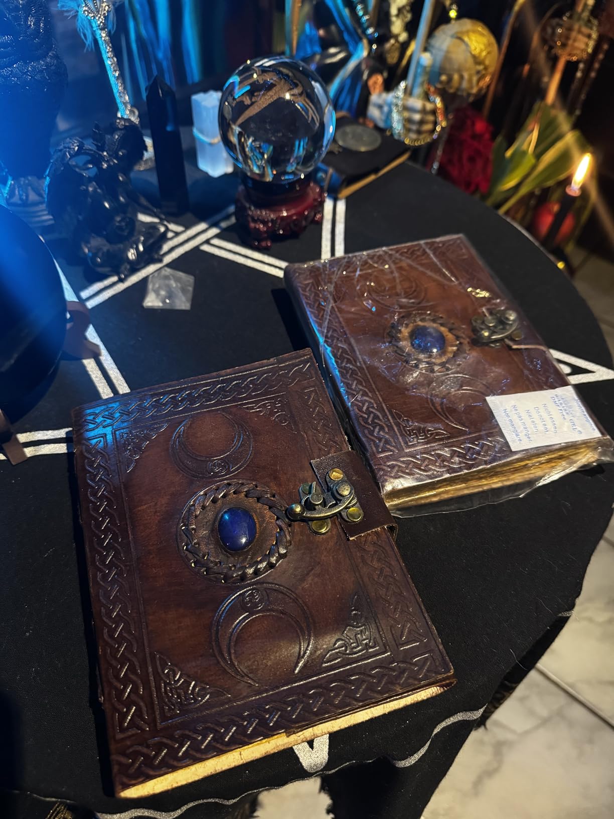 cuero 3 Moon Blue Lapis Embossed Vintage Leather Journal | 240 Pages of Antique Handmade Deckle Edge Vintage Paper, Leather Sketchbook, Drawing Journal, Great Gift (6 inch by 8 inch, brown) customer photo 1