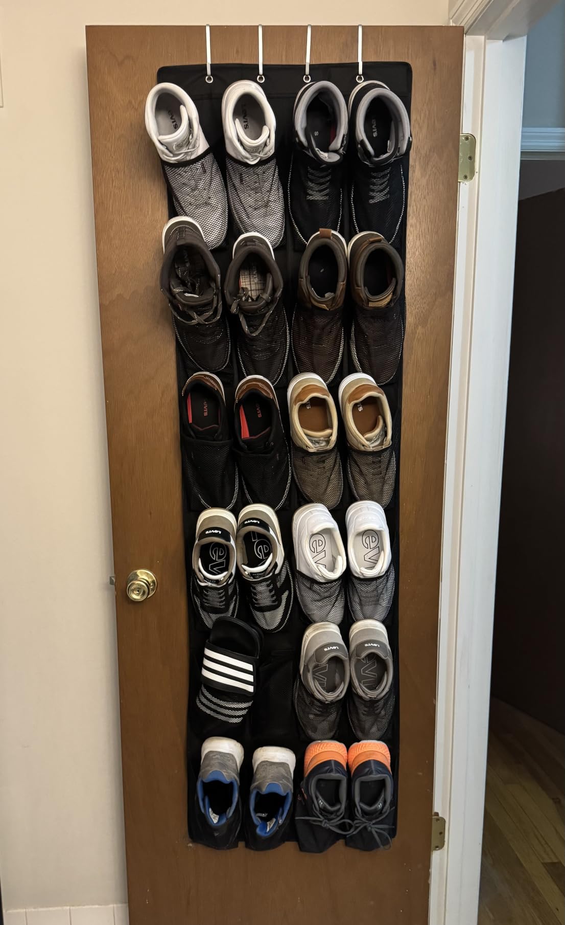 GORILLA GRIP Over the Door Shoe Organizer, 24 Large Breathable Mesh Pockets, Space Saving Hanging Storage Holder, Closet Rack Hanger Holds Up to 40 lbs, Hangs on Closets for Shoes, Accessories, Grey customer photo 1
