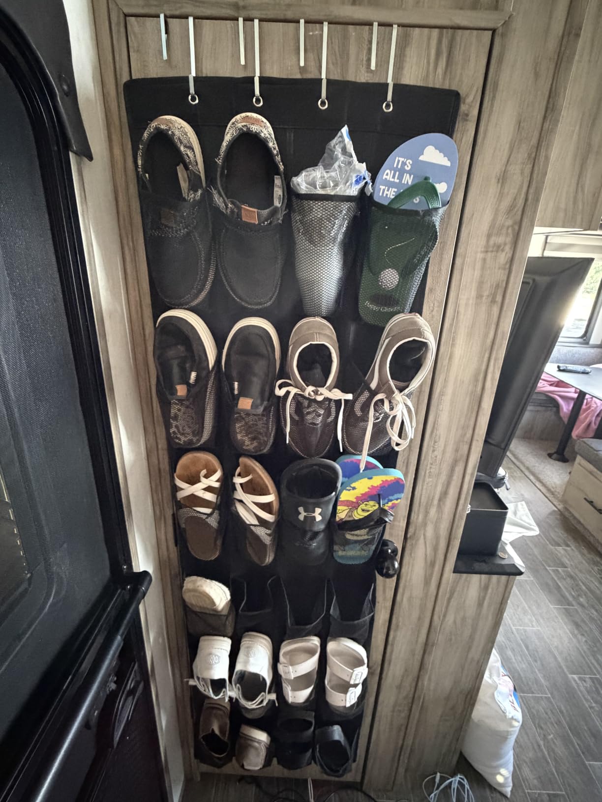 GORILLA GRIP Over the Door Shoe Organizer, 24 Large Breathable Mesh Pockets, Space Saving Hanging Storage Holder, Closet Rack Hanger Holds Up to 40 lbs, Hangs on Closets for Shoes, Accessories, Grey customer photo 2