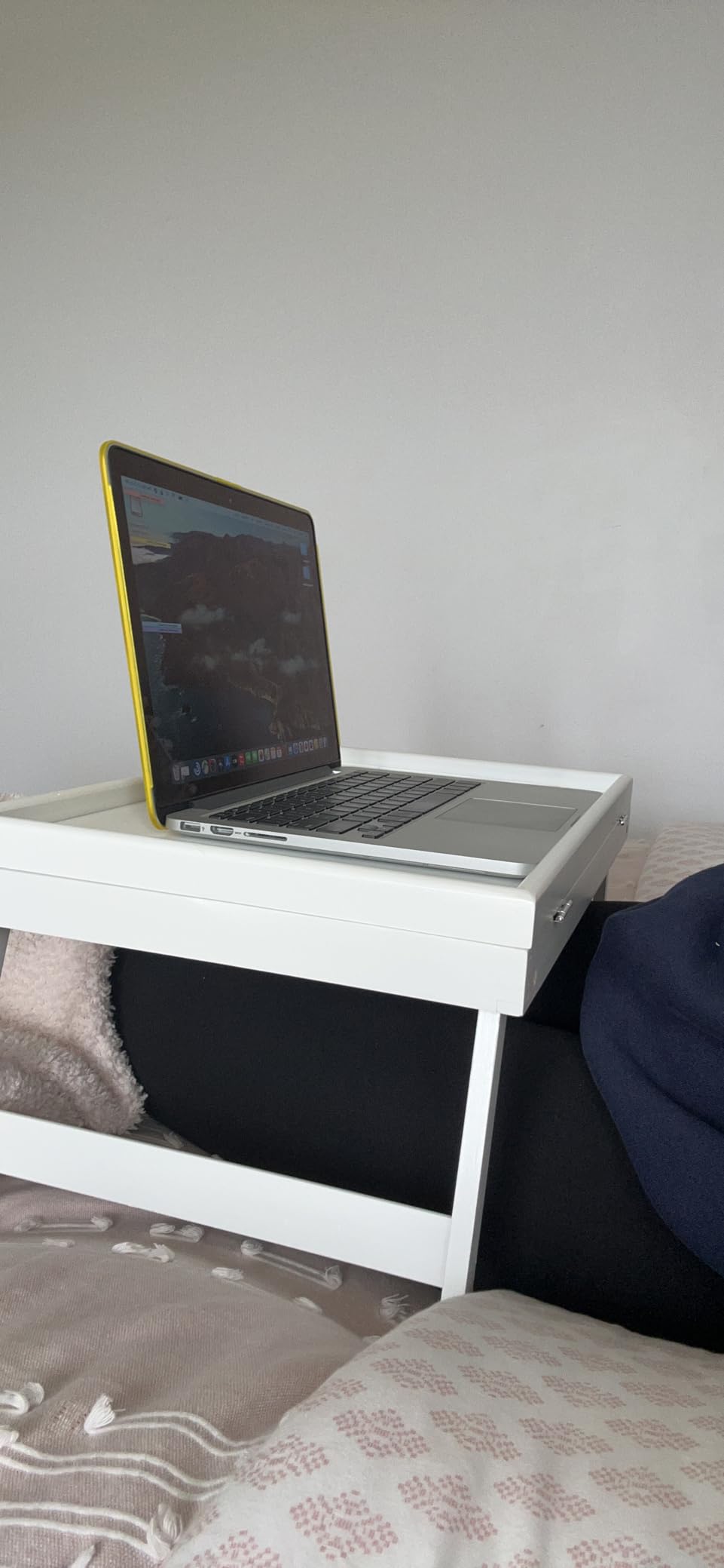 Artmeer FSC-Certified Bamboo Bed Tray Table, Tilting Top, Medium, White | FSC-certified bamboo bed tray with tilting top and folding legs for meals, laptops, reading and serving in bed or on sofa. customer photo 1