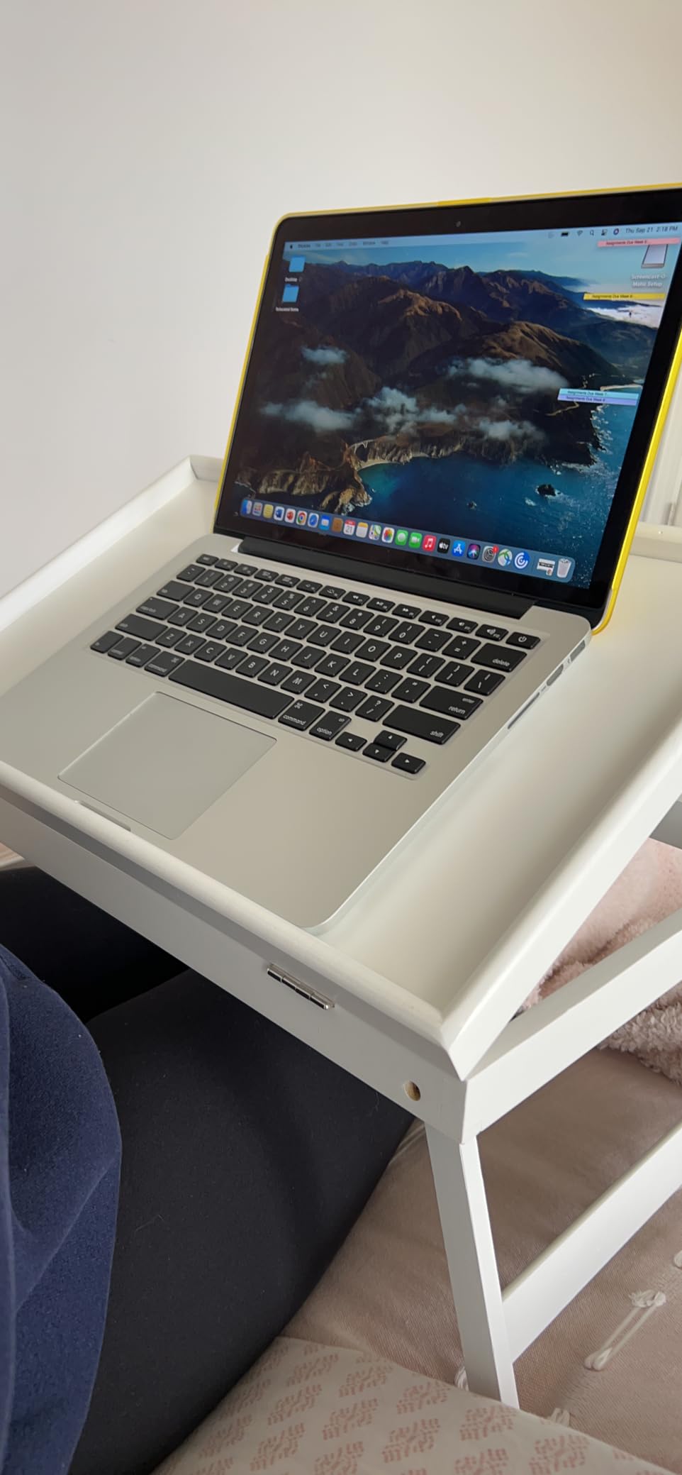 Artmeer FSC-Certified Bamboo Bed Tray Table, Tilting Top, Medium, White | FSC-certified bamboo bed tray with tilting top and folding legs for meals, laptops, reading and serving in bed or on sofa. customer photo 2