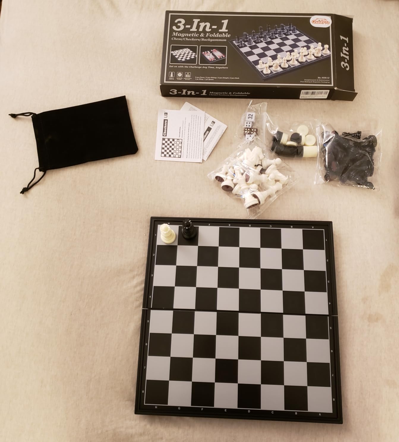 3 in 1 Magnetic Chess Checkers Backgammon Board Game Set | 12.5 Inch Folding Board, Magnetic Travel Games for Kids and Adults | Black & White customer photo 1