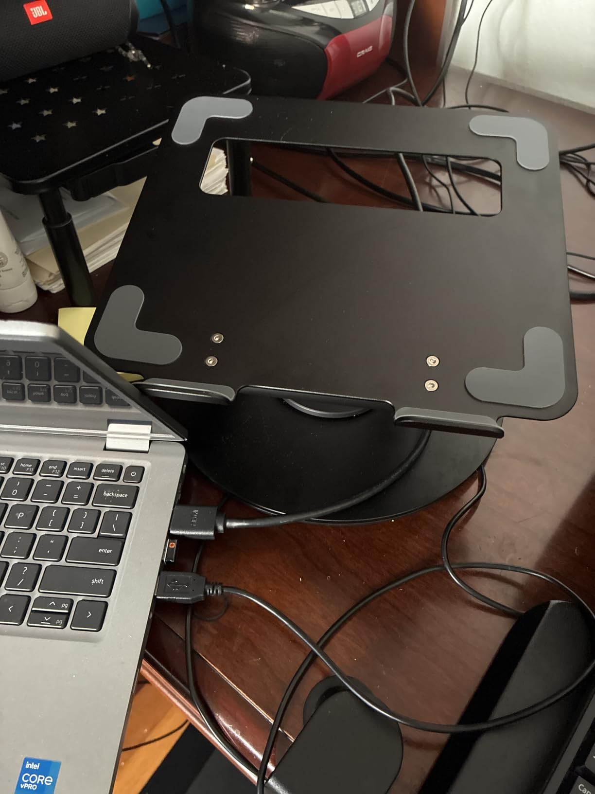 tounee Telescopic Laptop Stand for Desk with 360° Swivel Base, Sit to Stand, Height Adjustable, Portable Riser Holder for Good Posture, Compatible with MacBook Pro, All Laptops 10-17