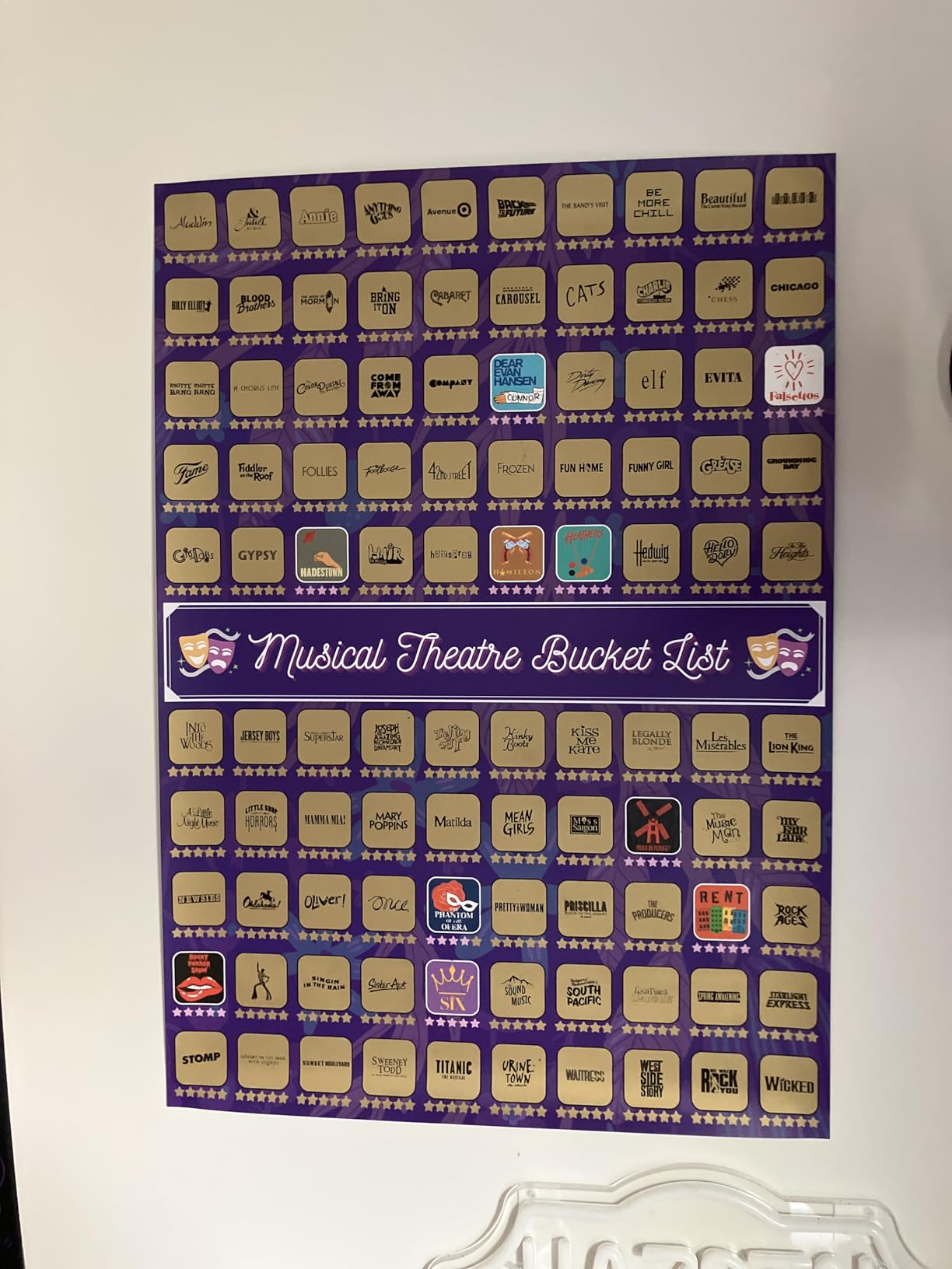 100 Musical Theater Shows Scratch Off Poster - Gift for Musical Theatre Fans & Broadway Lovers - 23