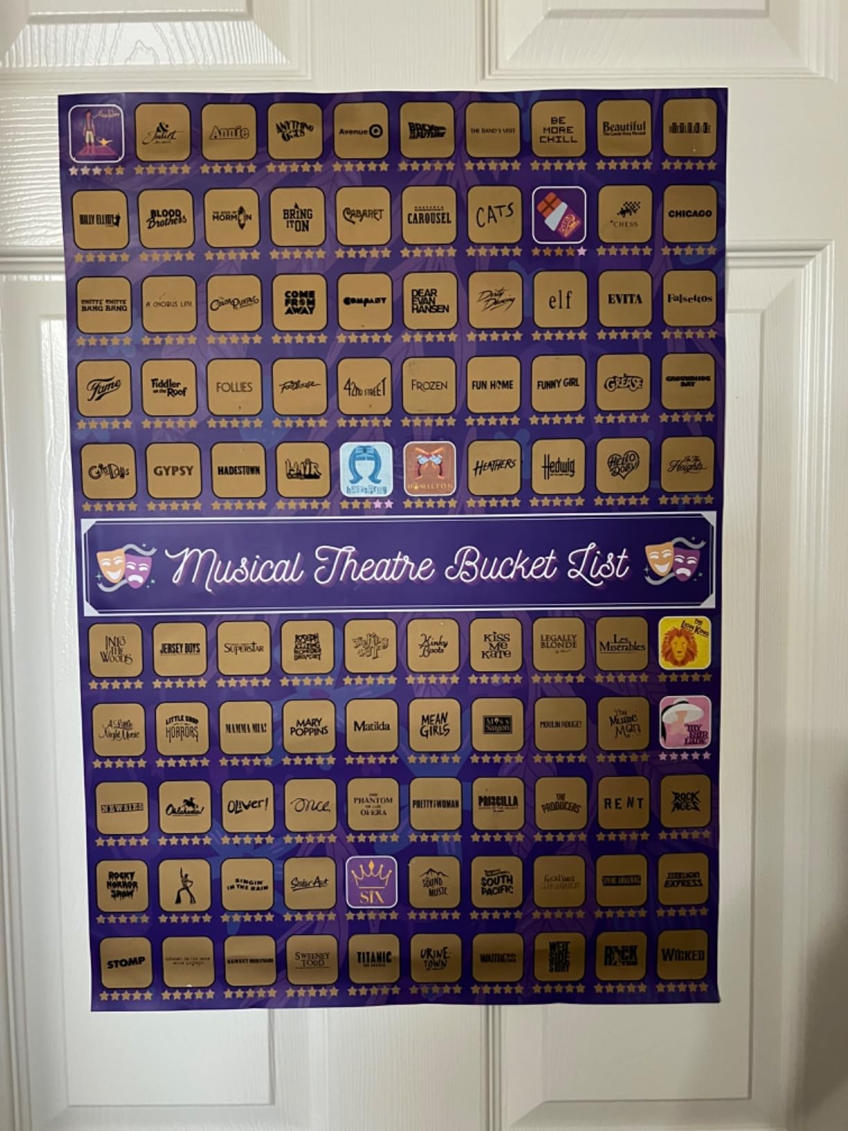 100 Musical Theater Shows Scratch Off Poster - Gift for Musical Theatre Fans & Broadway Lovers - 23