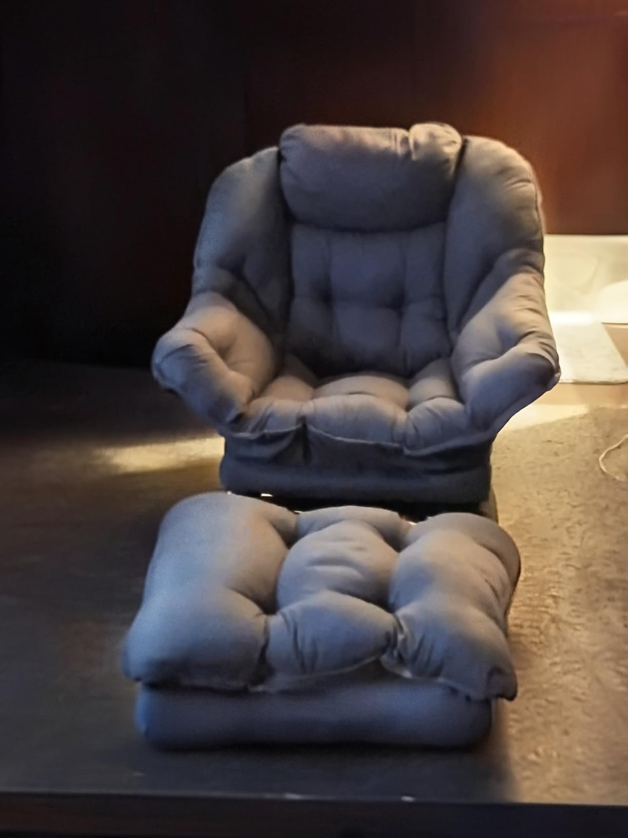 LITA Lazy Chair with Ottoman, Comfy Accent Reading Chair, Dark Grey customer photo 1