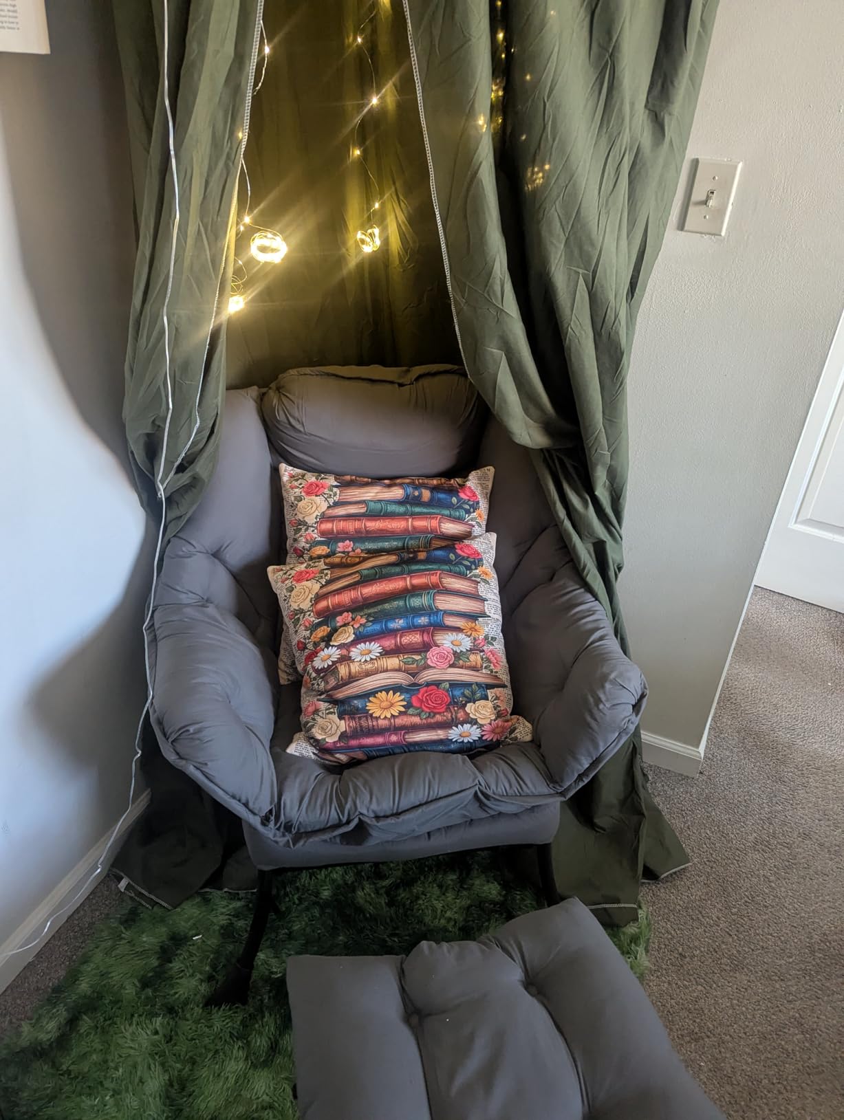 LITA Lazy Chair with Ottoman, Comfy Accent Reading Chair, Dark Grey customer photo 2