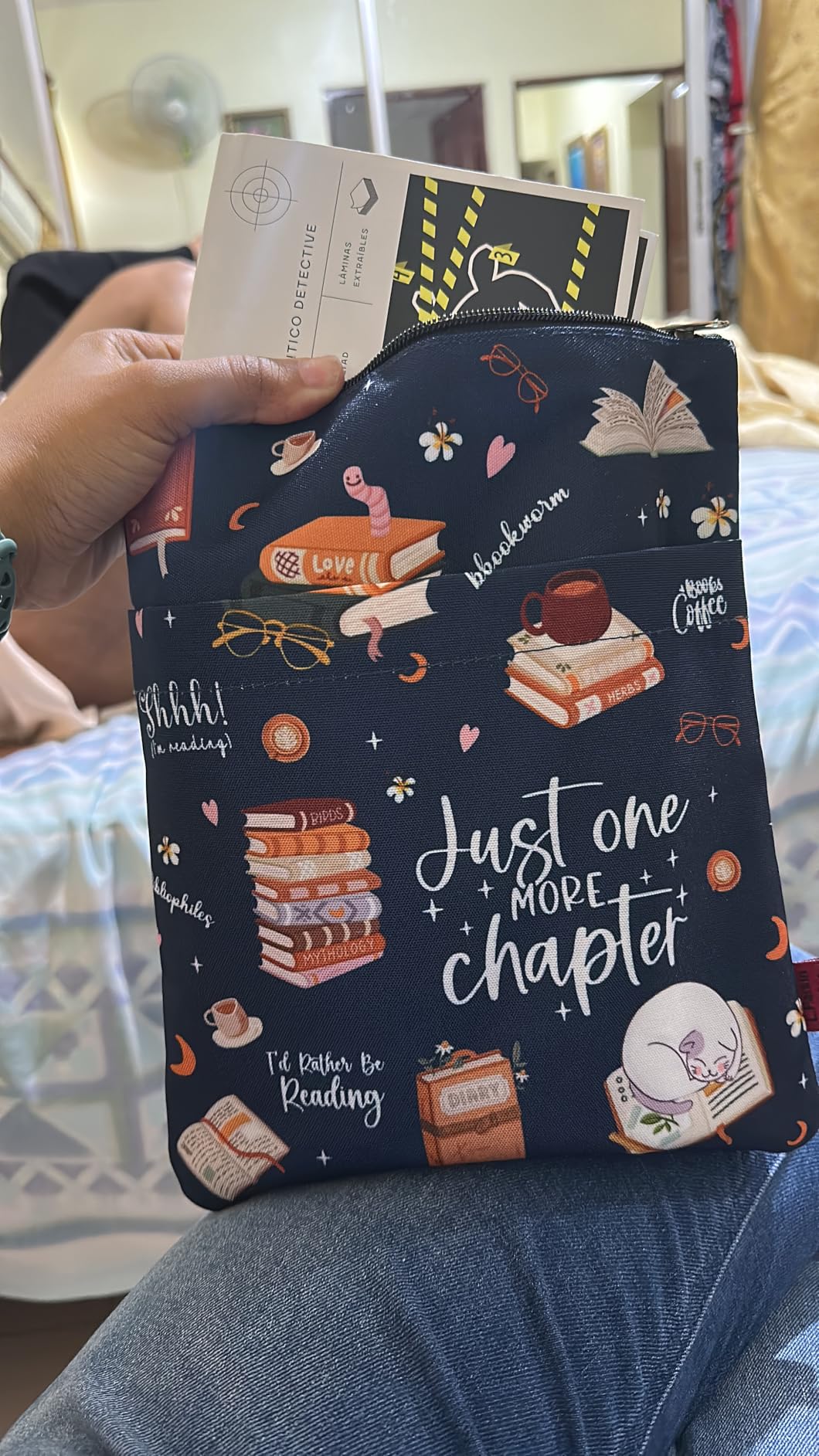 Just One More Chapter - Waterproof Book Sleeve with Zipper & Front Pocket | 11x8.5 Inch Canvas Book Cover Protector | Perfect Book Lovers Gift for Travel customer photo 1