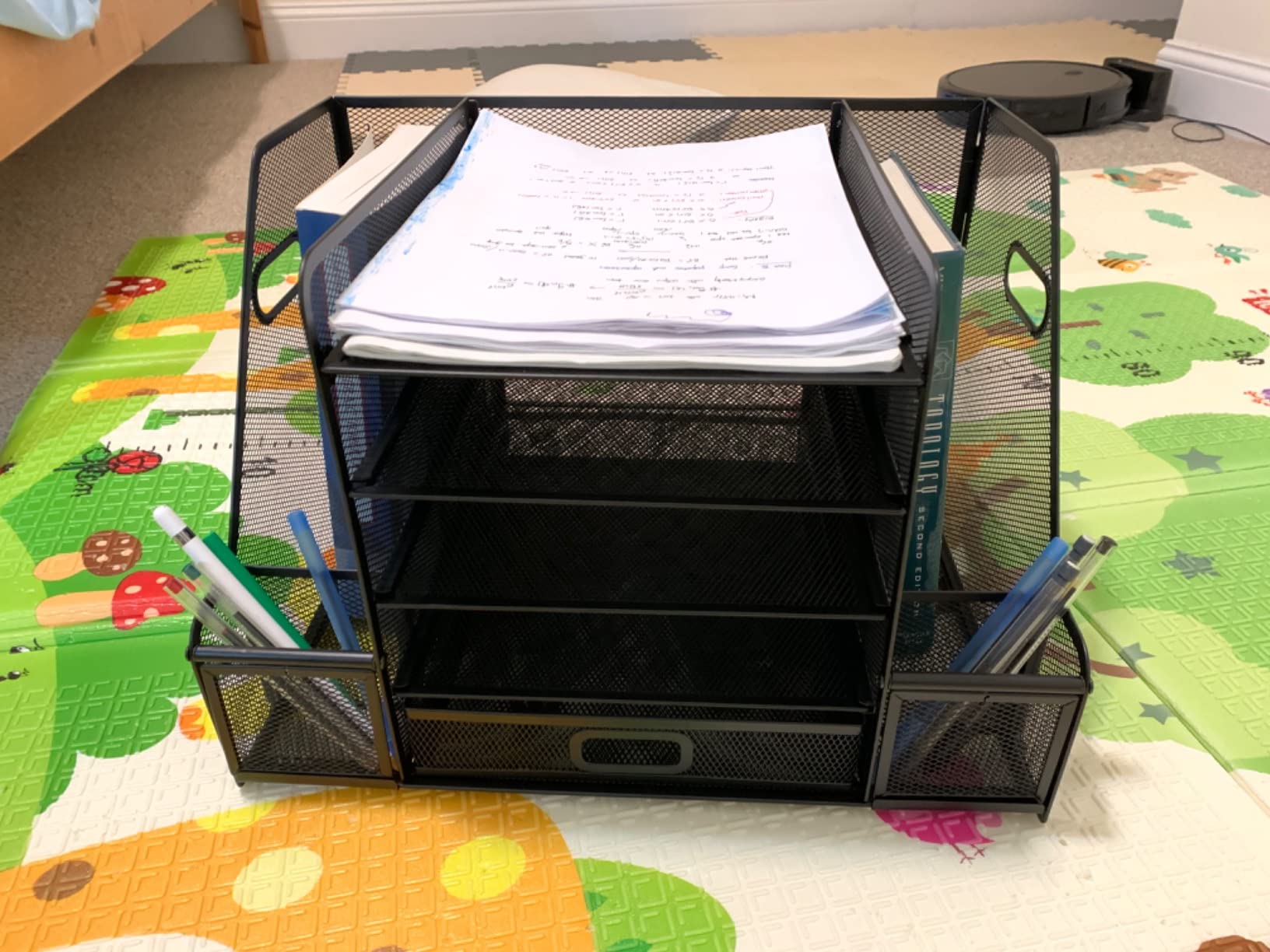 Mesh Desk Organizer with File Holder, 5-Tier Paper Letter Tray Organizer with Magazine Holder, Desktop Organizer and Storage with Drawer for Office Supplies Home or School (Black) customer photo 2