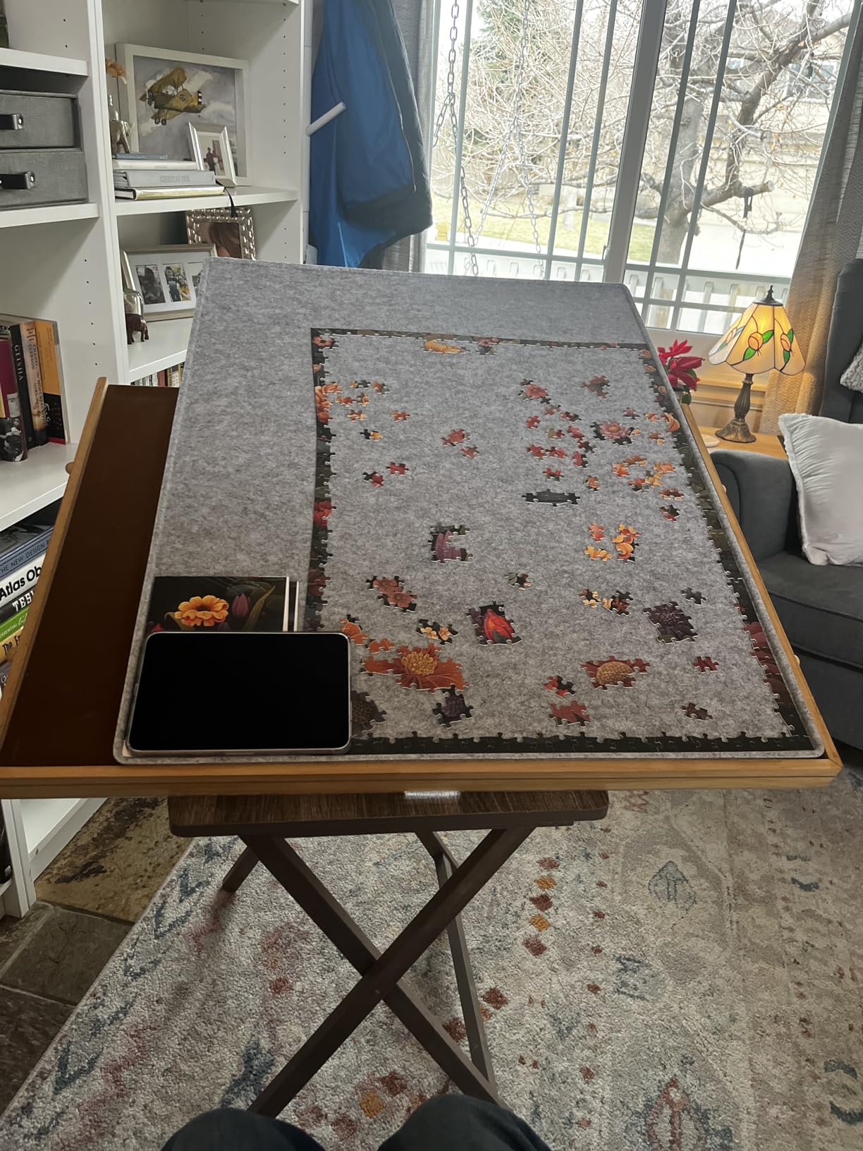 1000 Piece Jigsaw Puzzle Boards Portable, Puzzle Mat with Cover, Lightweight Puzzle Tray Storage System, Felt Table Top by Coobe (Gray) customer photo 2