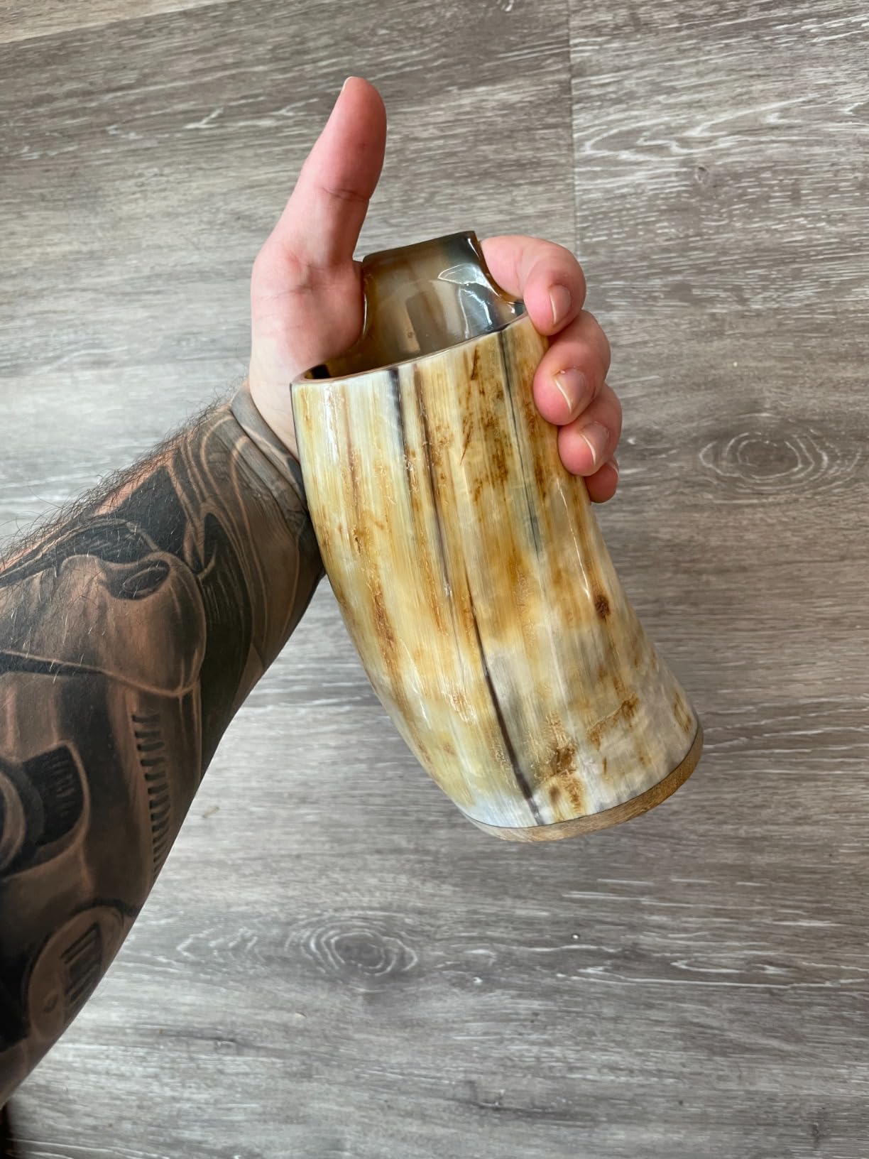 FENRIR Viking Drinking Horn Mug Set 16 oz – Gifts for Men, Dad, Husband – Unique Viking Gift – Handmade Real Ox Horn Cup with Shot Glass & Opener – For Beer, Ale, Mead (Natural Finish Polished) customer photo 1