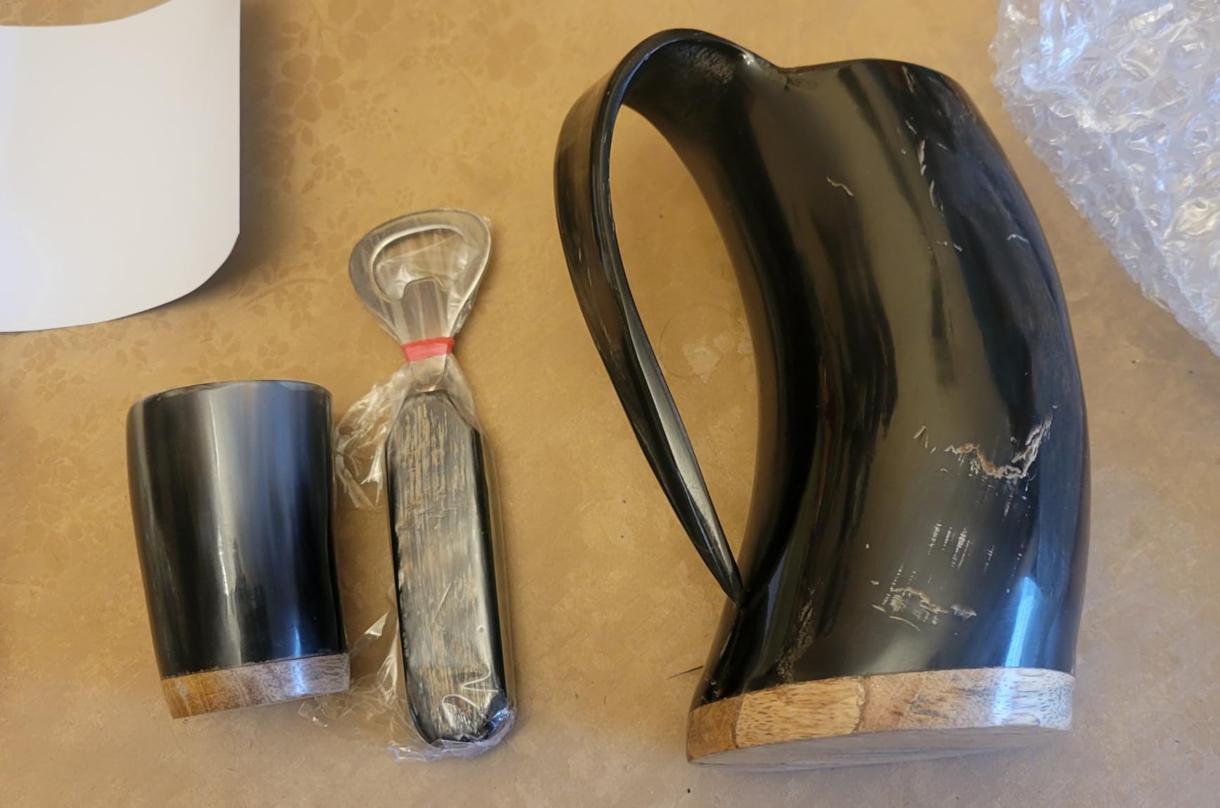 FENRIR Viking Drinking Horn Mug Set 16 oz – Gifts for Men, Dad, Husband – Unique Viking Gift – Handmade Real Ox Horn Cup with Shot Glass & Opener – For Beer, Ale, Mead (Natural Finish Polished) customer photo 2