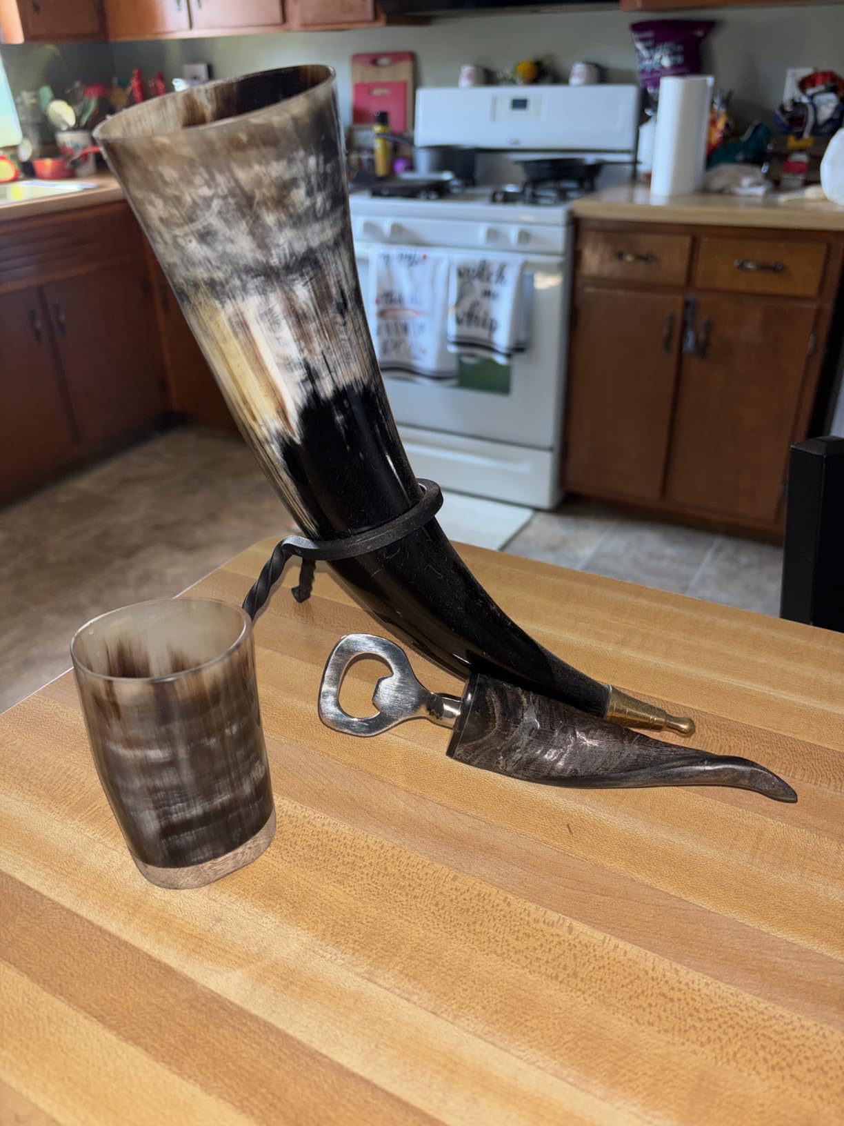 Viking Drinking Horn Set of 4 | Handcrafted Natural Horn | Food Safe Polished | Norse Viking Gifts for Men & Women | Unique Medieval Mead Drinking Horn Set customer photo 1