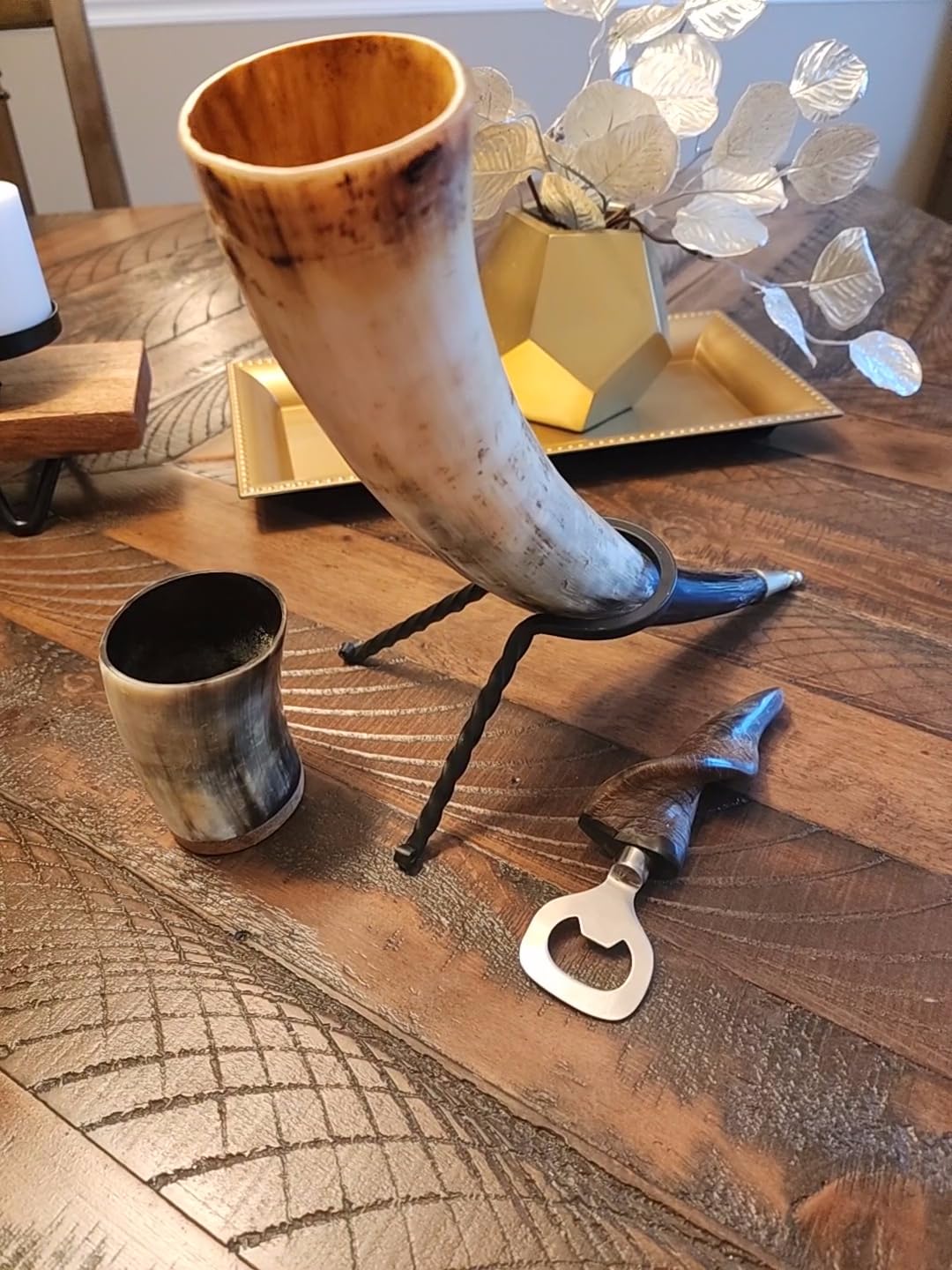 Viking Drinking Horn Set of 4 | Handcrafted Natural Horn | Food Safe Polished | Norse Viking Gifts for Men & Women | Unique Medieval Mead Drinking Horn Set customer photo 2