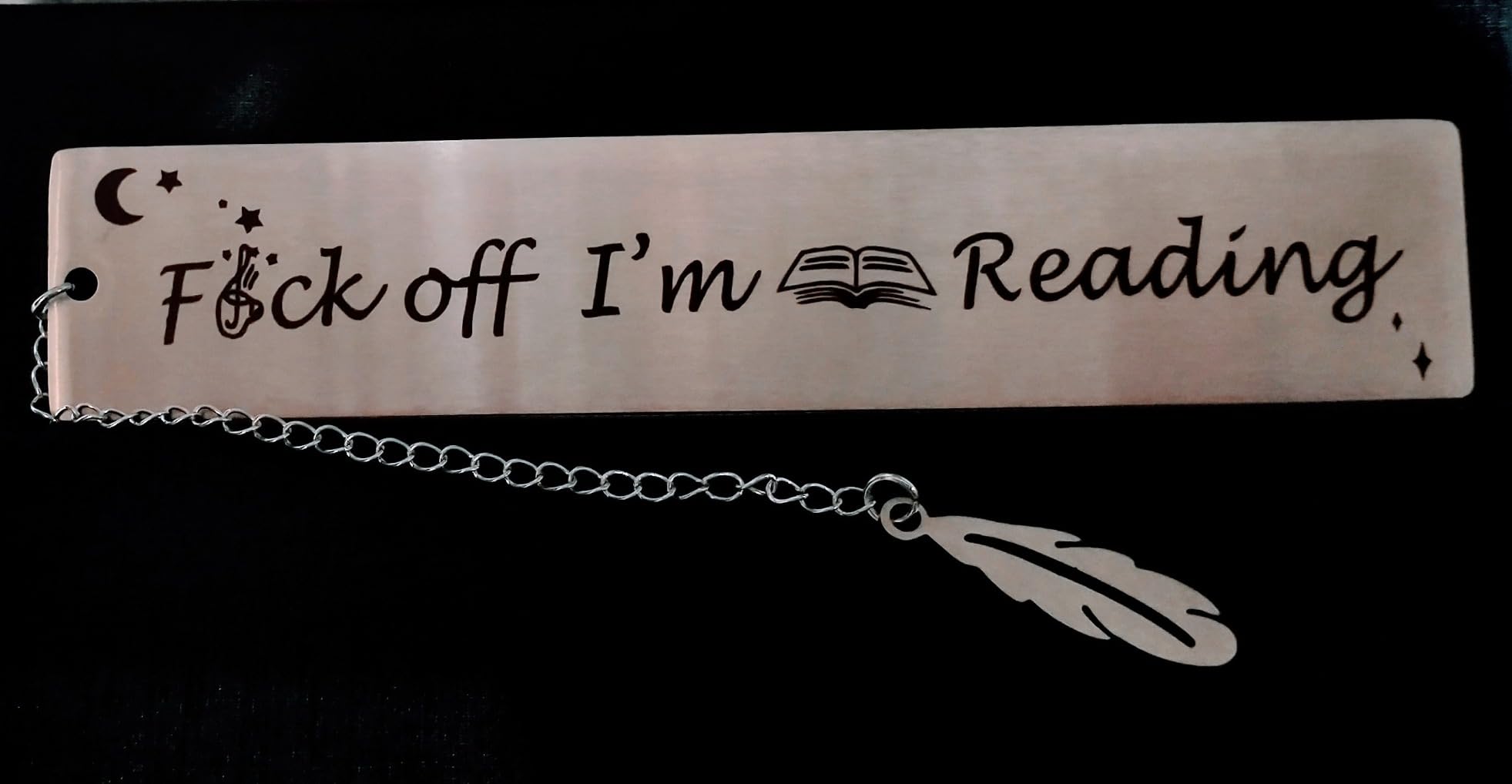 Teniinet Metal Bookmark Gift Engraved Fuck Off I am Reading for Women Men | Stainless Steel, Leaf Pendant, Exquisite Gift Box, for Friends Teacher Classmate Colleagues Book Lovers customer photo 1