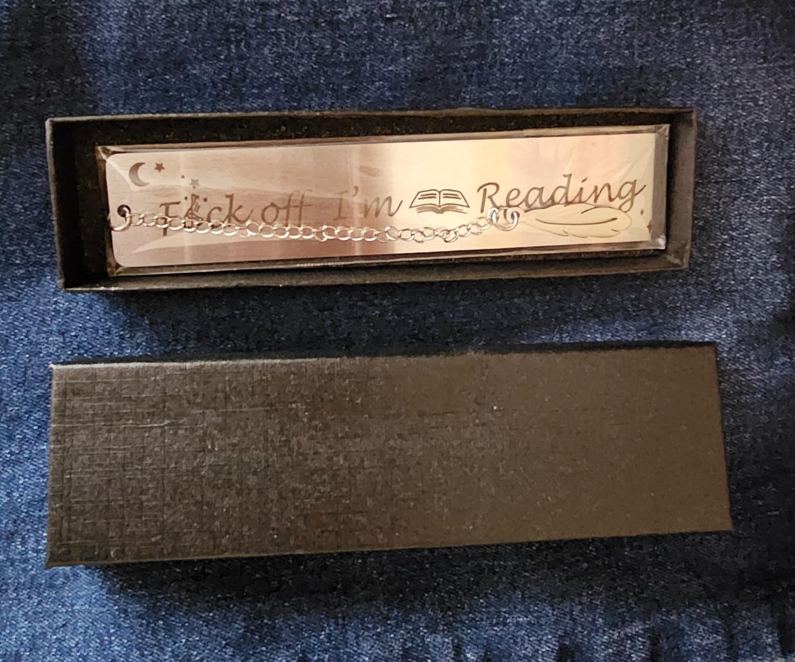 Teniinet Metal Bookmark Gift Engraved Fuck Off I am Reading for Women Men | Stainless Steel, Leaf Pendant, Exquisite Gift Box, for Friends Teacher Classmate Colleagues Book Lovers customer photo 2