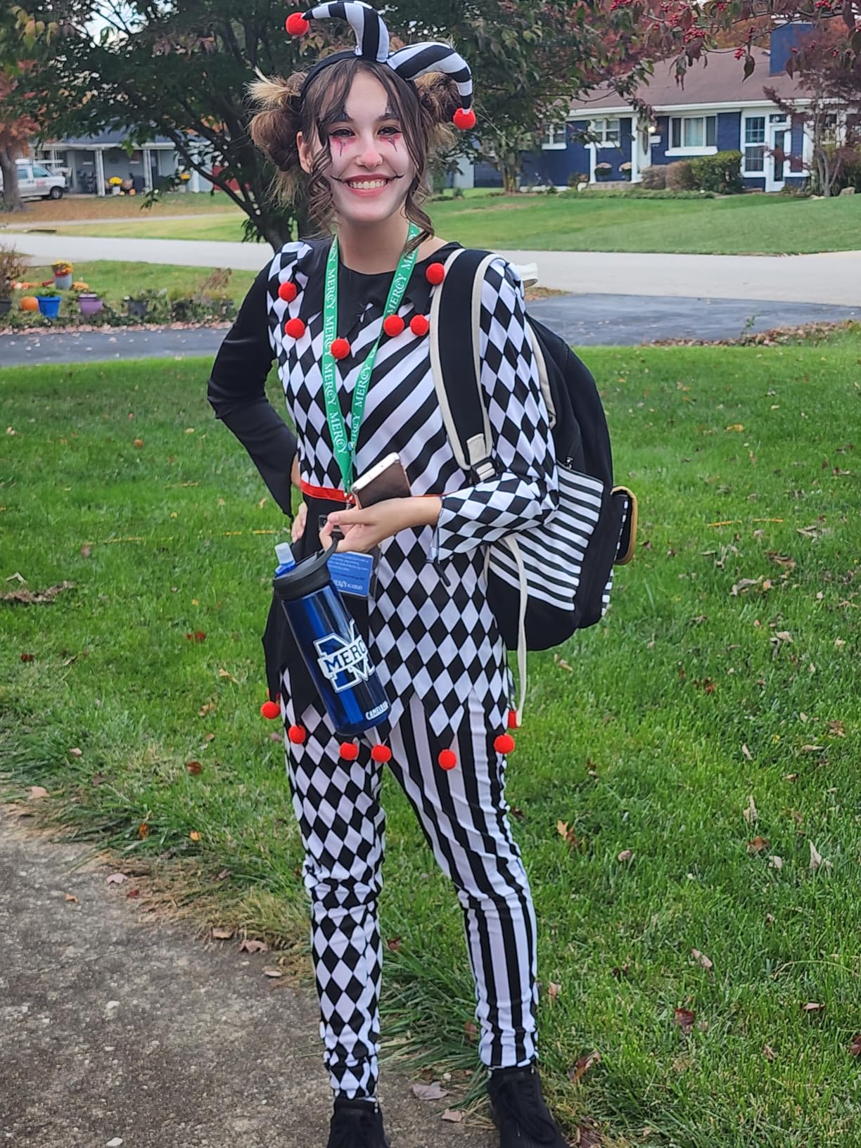 Morph, Jester Costume Women, Halloween Costumes for Women | Black, White Diamond, Stripe Long Sleeved Top, Matching Leggings Included, Perfect for Halloween, Great for Dress-Up customer photo 2