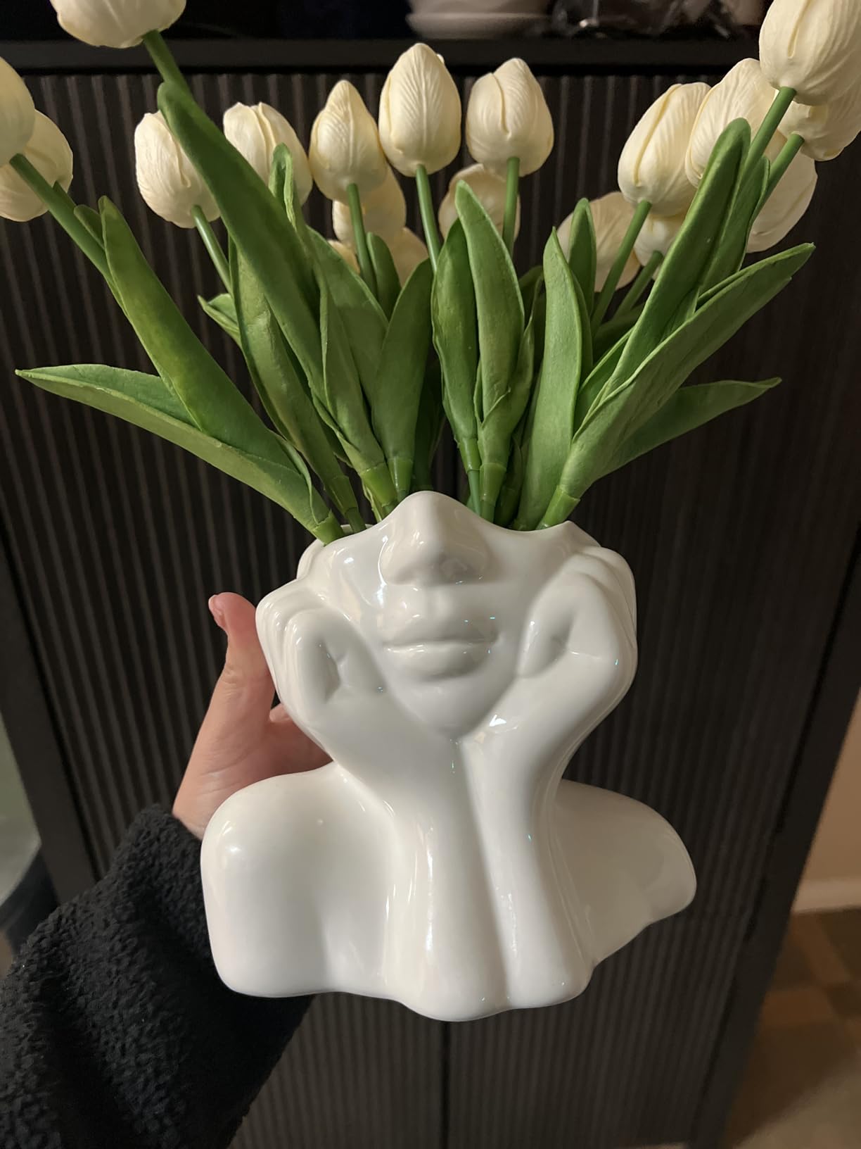 Large Ceramic Face Vase, White Flower Vases for Decor Female Form Head Half Body Vase Boho Unique Decorative Modern Style for Home Living Room Office Book Shelf (Large) customer photo 2