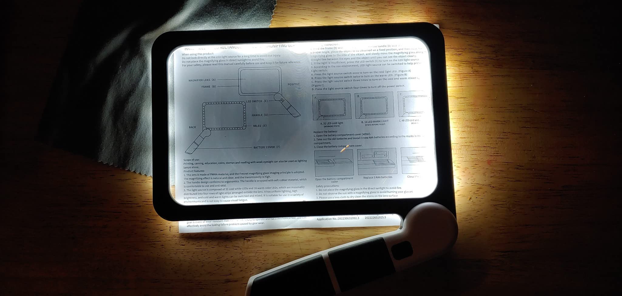 5X Handheld Magnifier for Page Reading - Large Folding Lighted Magnifier with 48 LED Lights (3Modes), Rectangular Handhold Magnify Lens Gifts for Reading Small Prints, Low Vision, Seniors customer photo 2