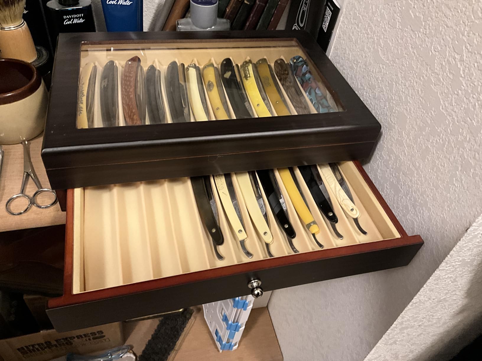 Yesland 2 Layer Ebony Wood Pen Display Box, 23 Slot Fountain Pen Organizer Box with Clear Glass Window Luxury Pen Collection Case customer photo 1