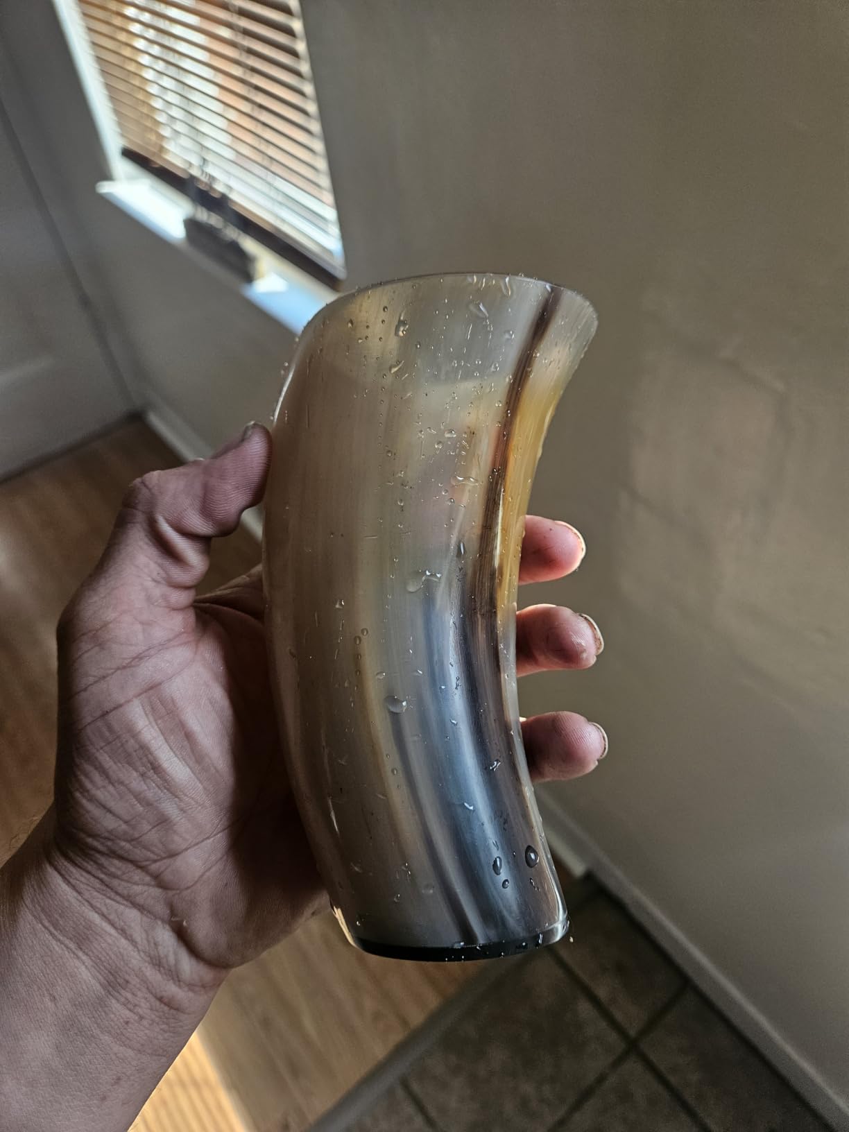 FENRIR Viking Drinking Horn Mug Set of 4 - Gifts for Men, Dad, Husband - Unique Viking Gift - Natural Ox Horn Cup with Opener - For Beer, Ale, Mead (12-13 Oz/Glass) customer photo 1