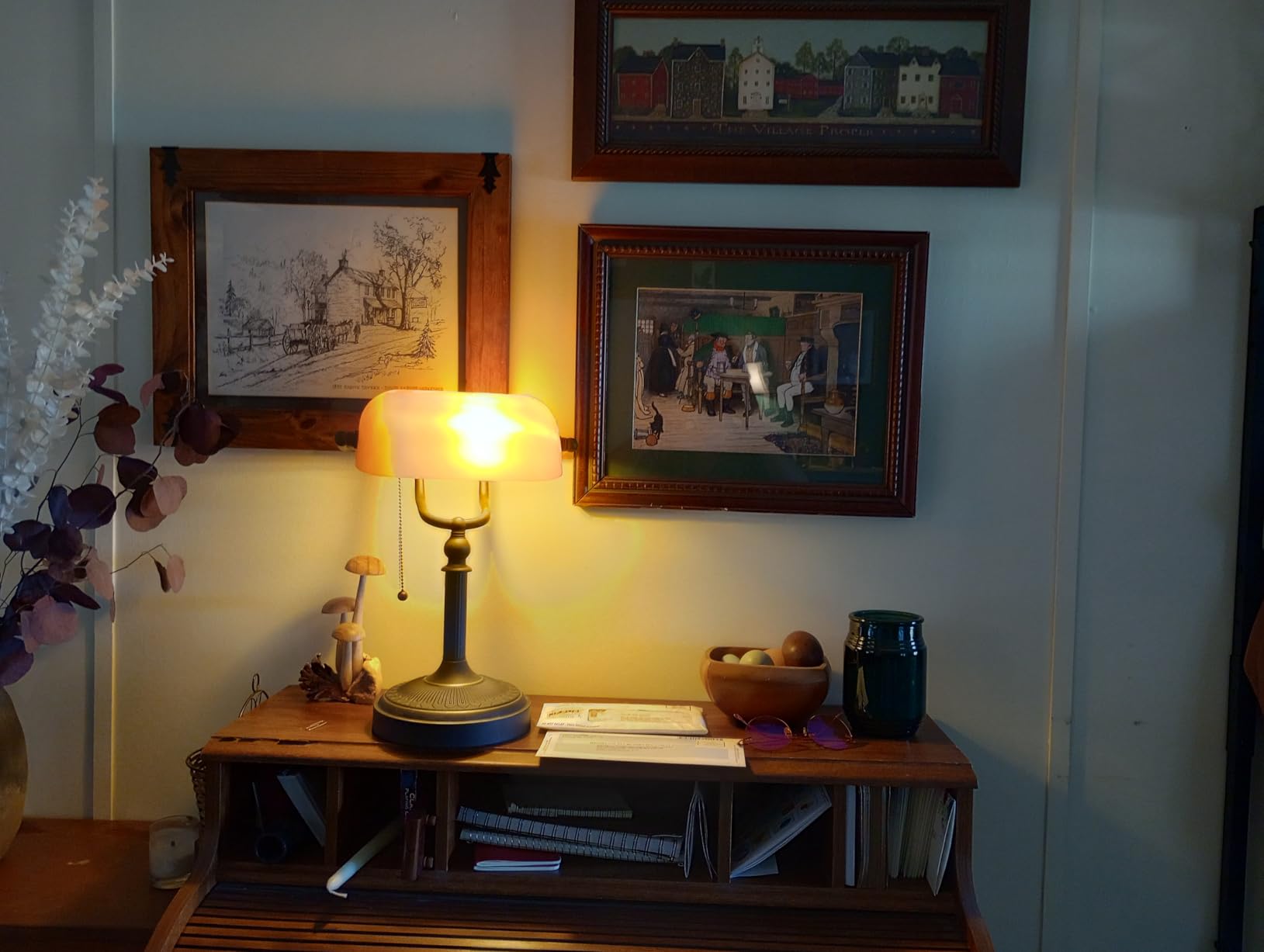 Antique Green Glass Bankers Desk Lamp | Pull Chain Switch Plug in Fixture customer photo 1
