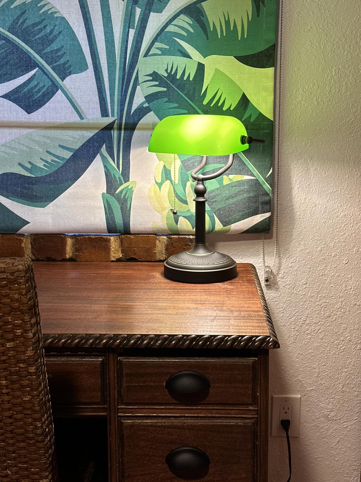 Antique Green Glass Bankers Desk Lamp | Pull Chain Switch Plug in Fixture customer photo 2