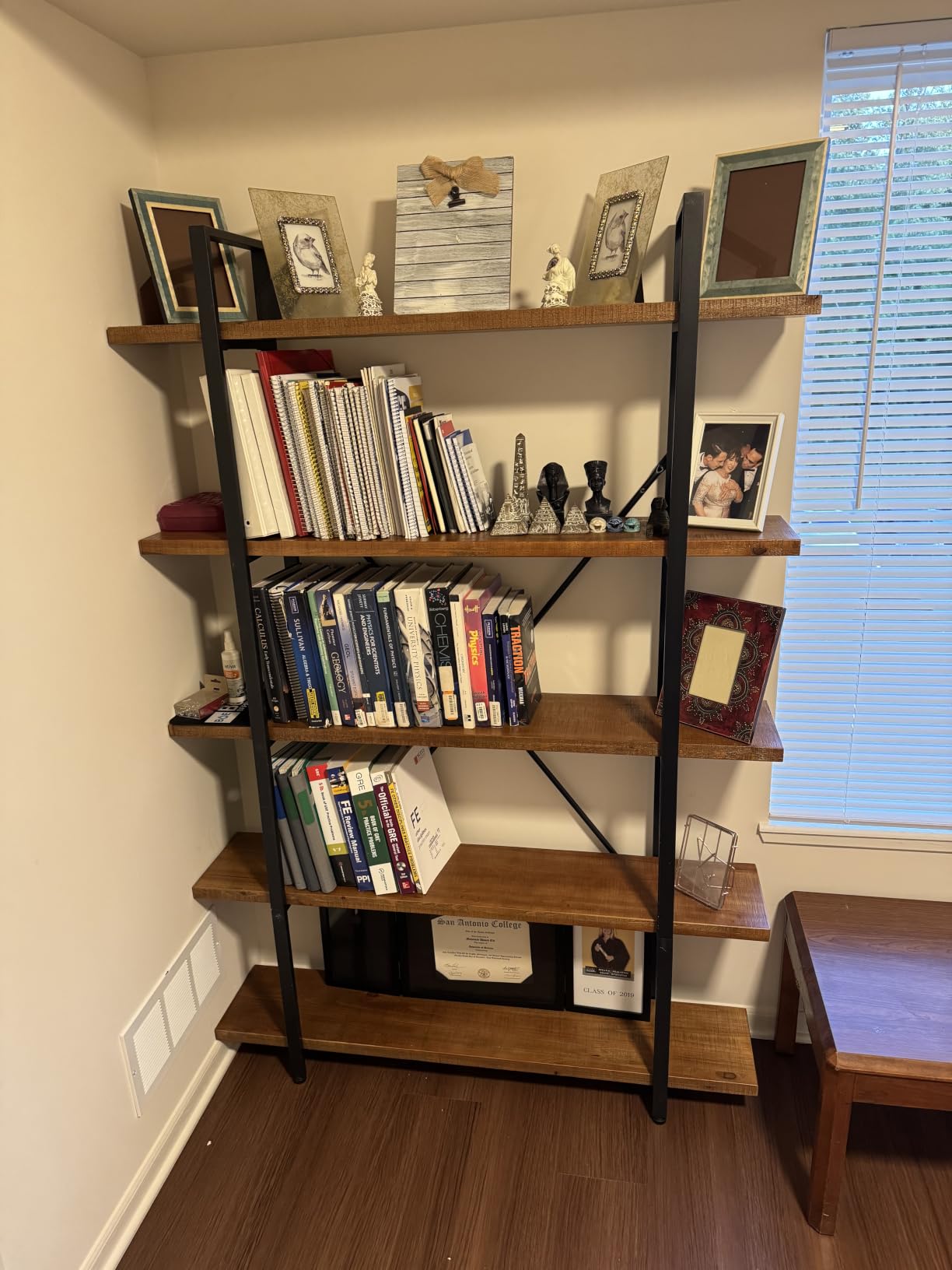 HSH 6 Tier Industrial Solid Wood Bookshelf, Distressed Brown, Rustic Natural Wood and Metal Shelves Display Bookcase customer photo 2