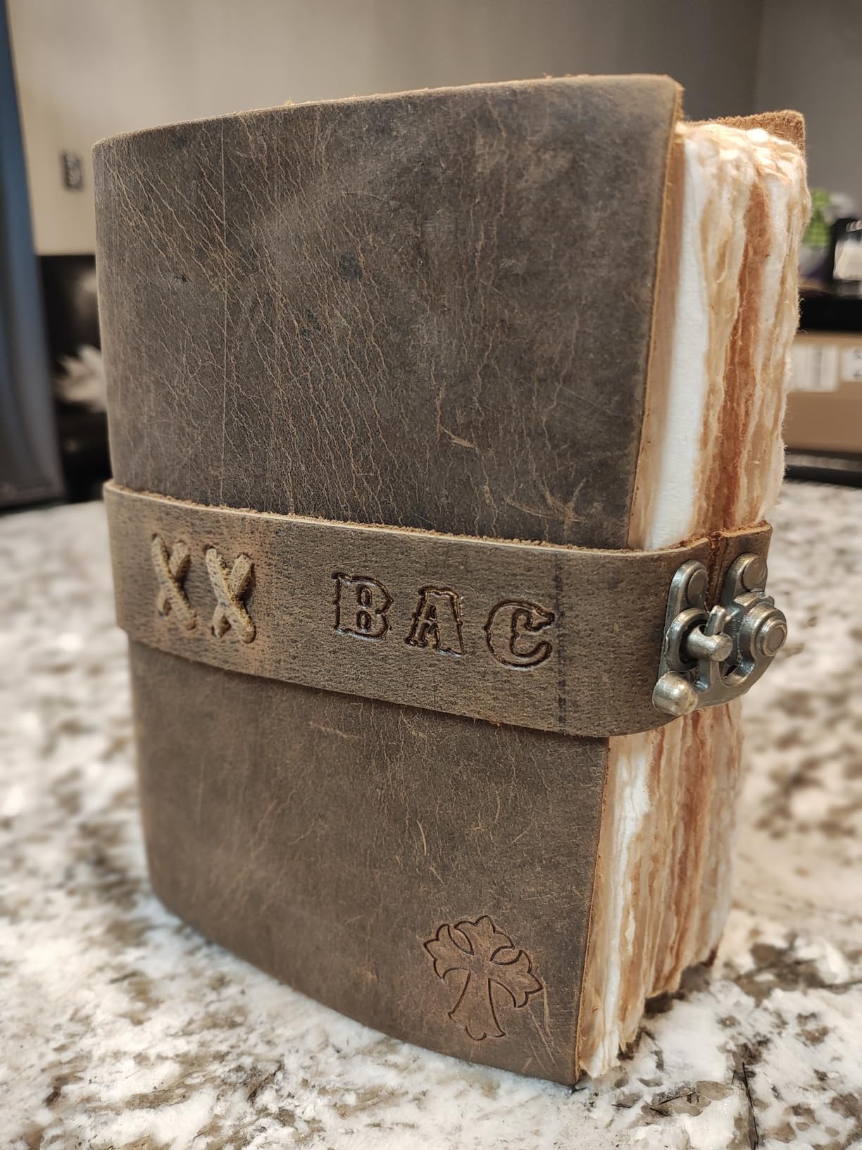 LEATHER VILLAGE Leather Bound Vintage Journal for Women & Men - Book of Shadows - Lock Closure - 200 Pages of Antique Deckle Edges Handmade Watercolor Paper - Rustic Brown - 7X5 inches customer photo 1