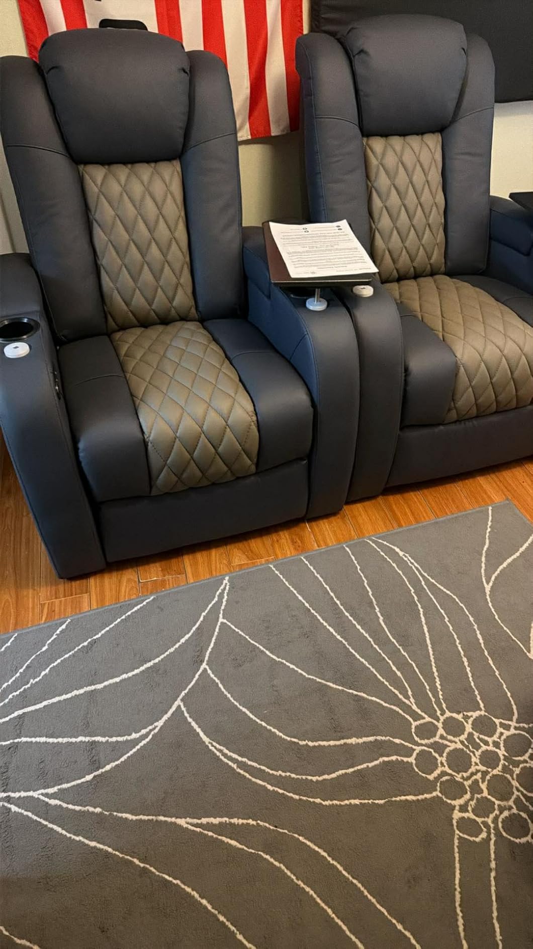 Home Theater Seating, Top Grain Leather Movie Theater Chair | Black Row of 3 Loveseat Right, Zero Gravity, Power Headrest, Tray Table, Electric Reclining Seat for Media Room customer photo 2