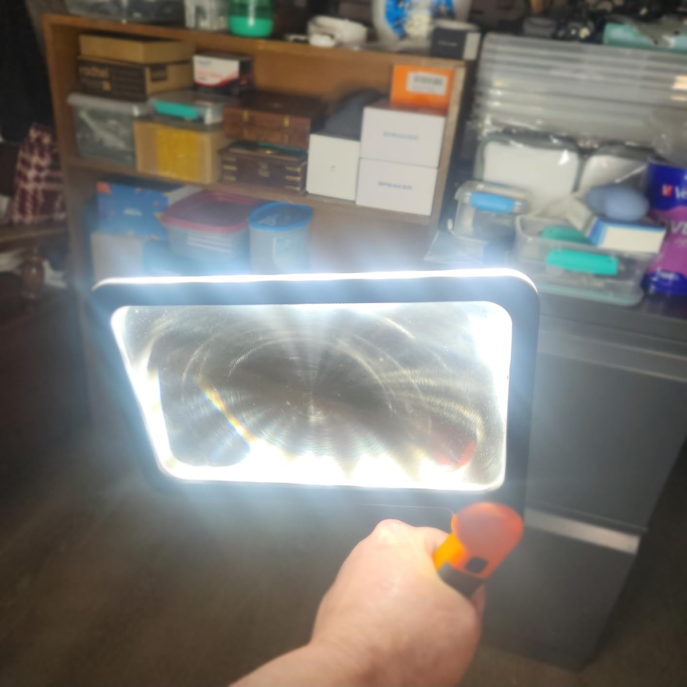 Large Magnifying Glass with Light, Full Page Magnifier 48LED Cold & Warm Light with 3 Modes, Folding Handheld Illuminated Lighted Magnifier for Seniors Low Vision Reading Inspection customer photo 1