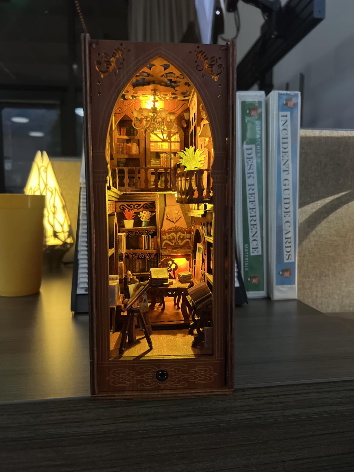 CRIOLPO Book Nook Kit - DIY Doll House Booknook, Book Nook Miniature Kit for Bookshelf Doll Houses for Adults Teen Halloween, 3D Wooden Puzzle Bookends with Sensor Led Light customer photo 2