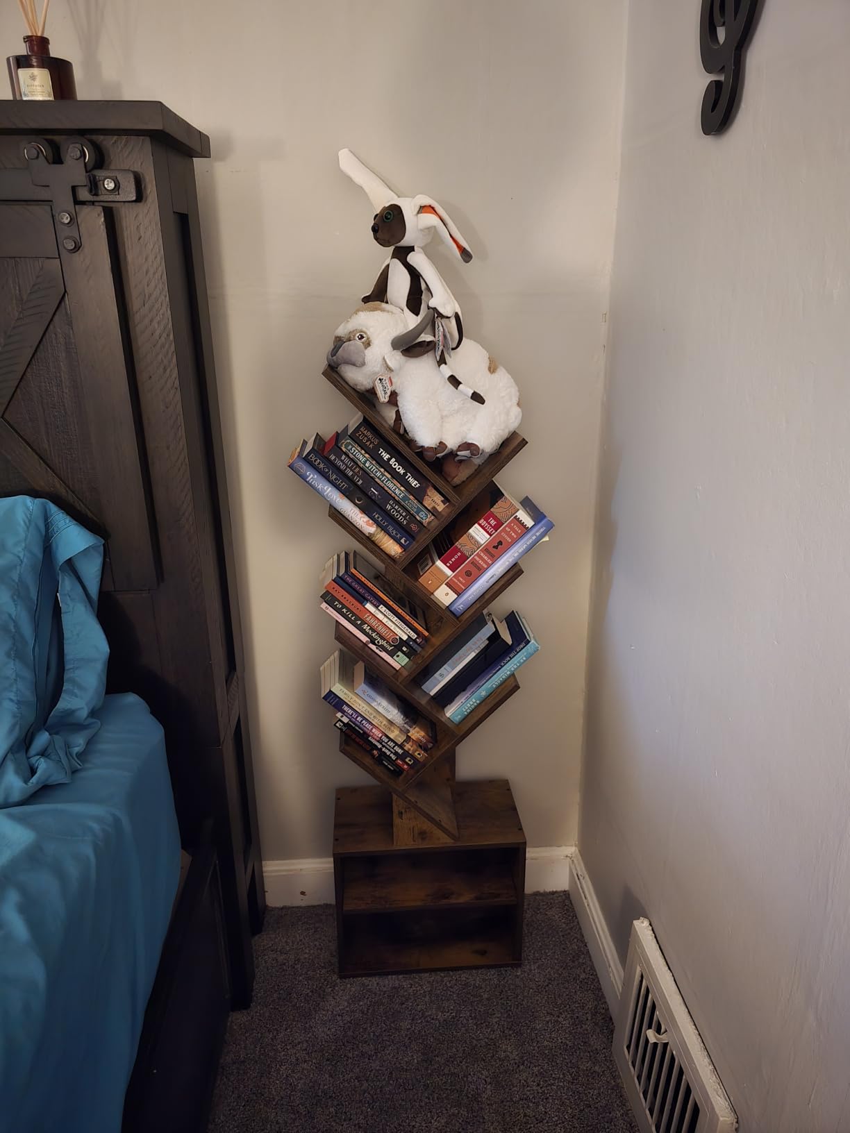 SUNMORY 6 Tier Tree Bookshelf, Tall Small Bookcase with Storage Cabinet, Modern Narrow Bookshelves Organizer, Floor Standing Book Case Shelf for Bedroom Living Room Home Office Corner, Rustic Brown customer photo 1