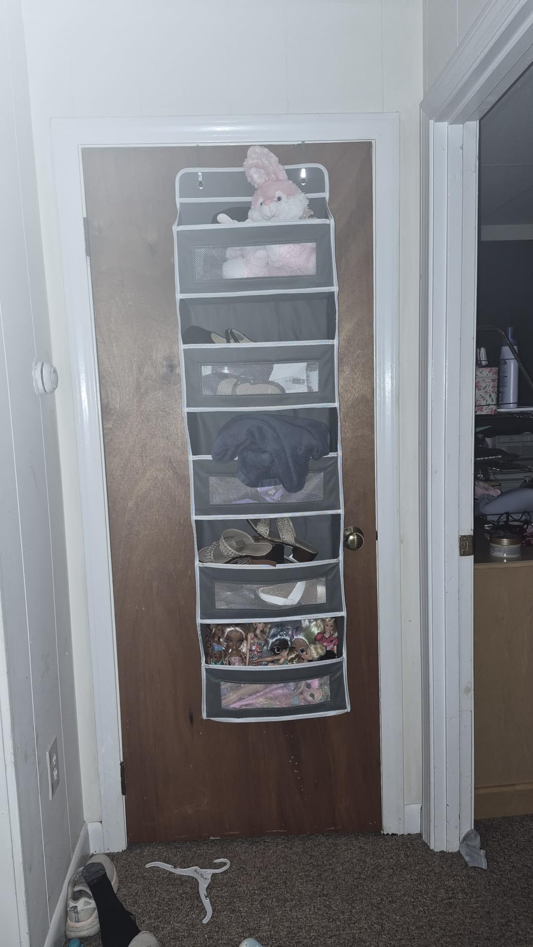 JARLINK Over the Door Organizer for Bedroom, Pantry, Bathroom, 5 Shelf Grey | Anti-Tilt Design, 44 lb Load Capacity, Hanging Door Organizer with 5 Large Capacity Pockets, Behind Door Storage for Nursery customer photo 1