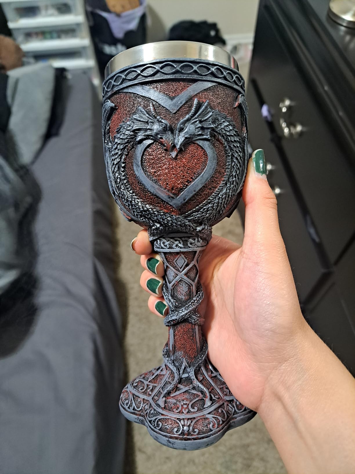 Jinei 2 Pcs Medieval Cups and Goblets Dragon Wine Goblet Chalice Goblet 7 oz Resin Dragon Cup Gothic Wine Glass Romantic Stainless Steel Drinking Cup for Medieval Party Decorations (Classic) customer photo 2