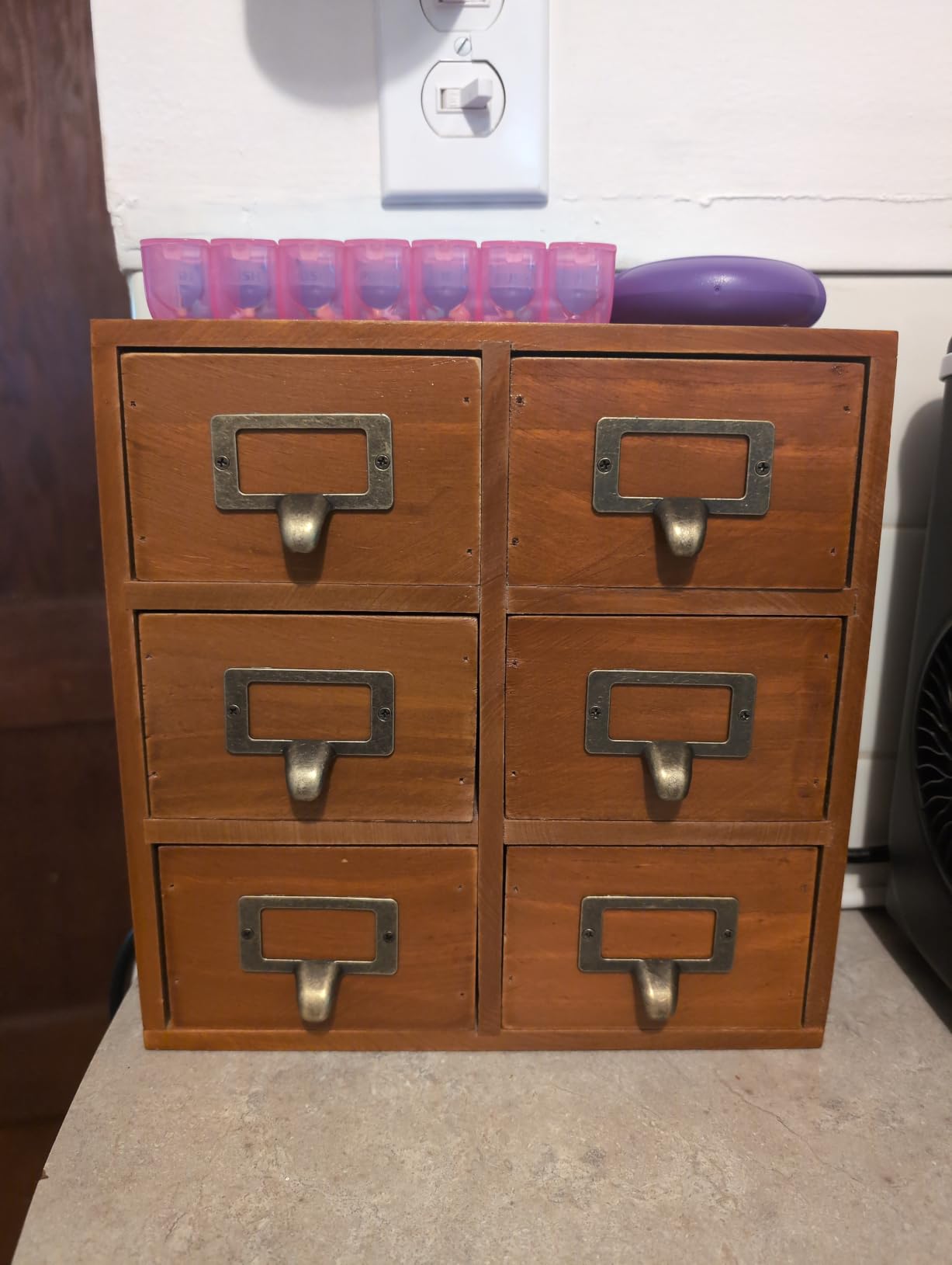 Vintage Card Catalog Drawers for Desktop - 6-Drawer Mini Wood Desktop Cabinet for Office Study Table - Solid Wood Storage Drawers for Table - Mahogany Wood Organizer Cabinet Drawers, Fully Assembled customer photo 1