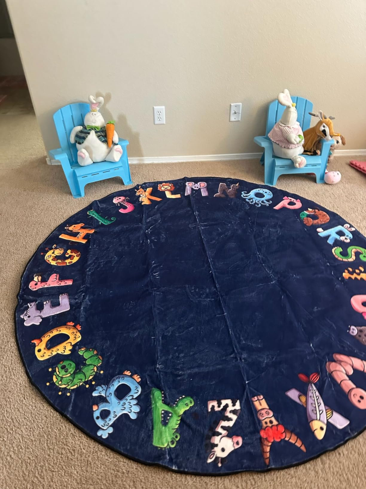ABC Alphabet Rug for Kids - 6 ft Round Blue Play Mat for Toddlers & Babies, Soft Nursery Decor for Learning Letters, Classroom & Playroom Area Mat customer photo 1