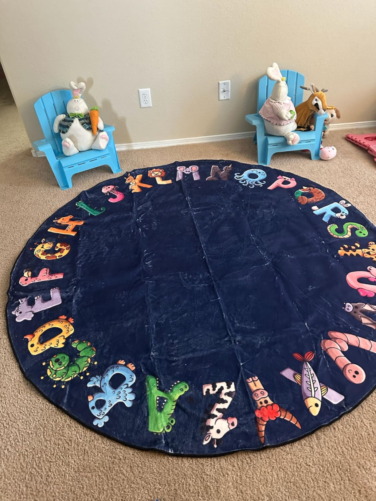 ABC Alphabet Rug for Kids - 6 ft Round Blue Play Mat for Toddlers & Babies, Soft Nursery Decor for Learning Letters, Classroom & Playroom Area Mat customer photo 2
