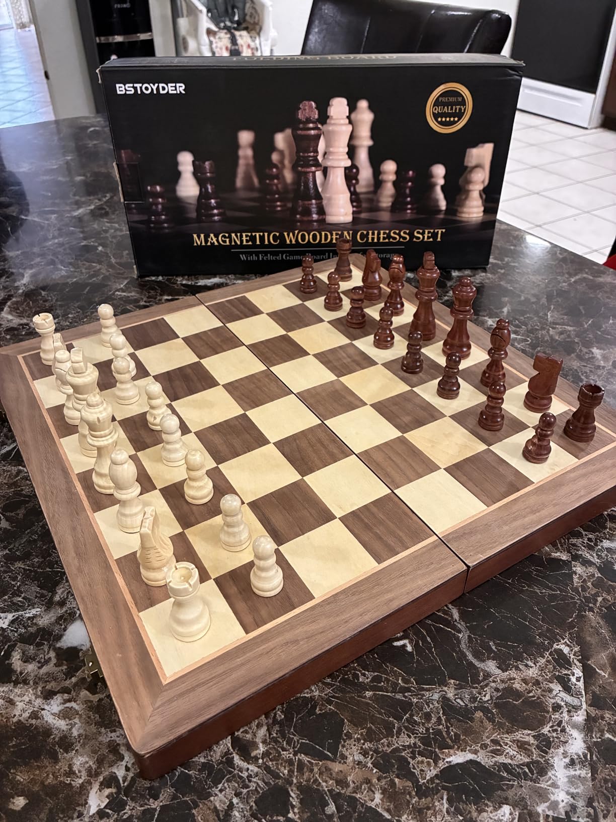 2 in 1 Magnetic Wooden Chess and Checkers Board Game Set, 15