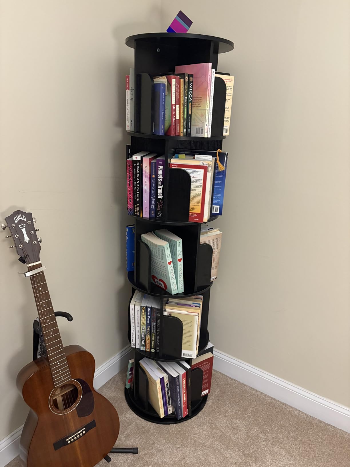 Besiost Rotating Bookshelf, Corner Bookshelf, 360 Display Wood Spinning Bookcase Storage Rack, Floor Standing Revolving Bookcase Narrow Book Shelf Organizer for Small Space, Bedroom, Rustic Brown customer photo 2