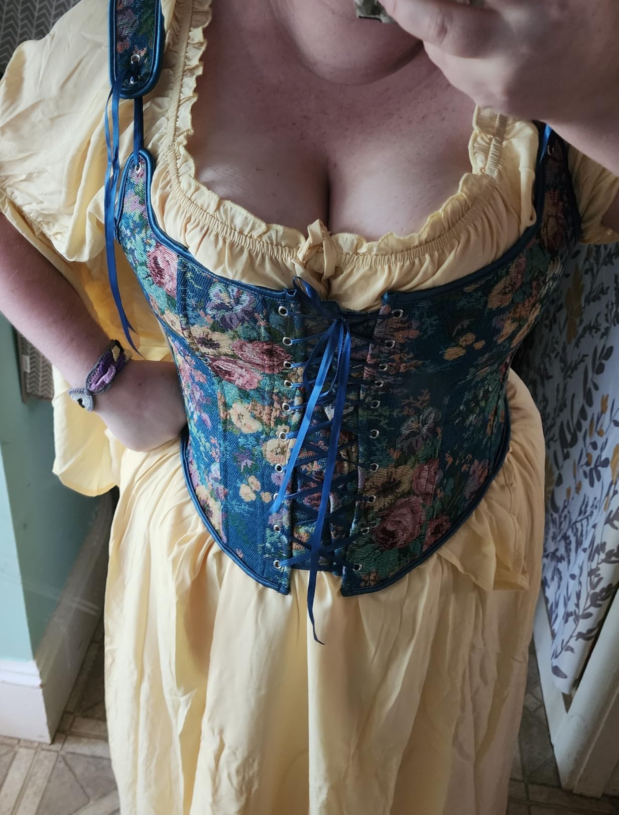 Scarlet Darkness Corset Tops for Women Renaissance Lace Up Floral Bustier | Fishboned, Vintage Floral, Overbust Bodice, for Ren Faire, Medieval, Halloween Costume customer photo 2