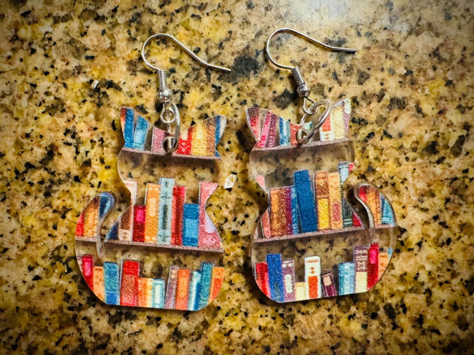 Animals Bookcase Earrings, Cat Dog Book Dangle Earrings for Women Book Lover, Bookshelves Earring Acrylic Graduation Teacher's Day Appreciation Gifts customer photo 2