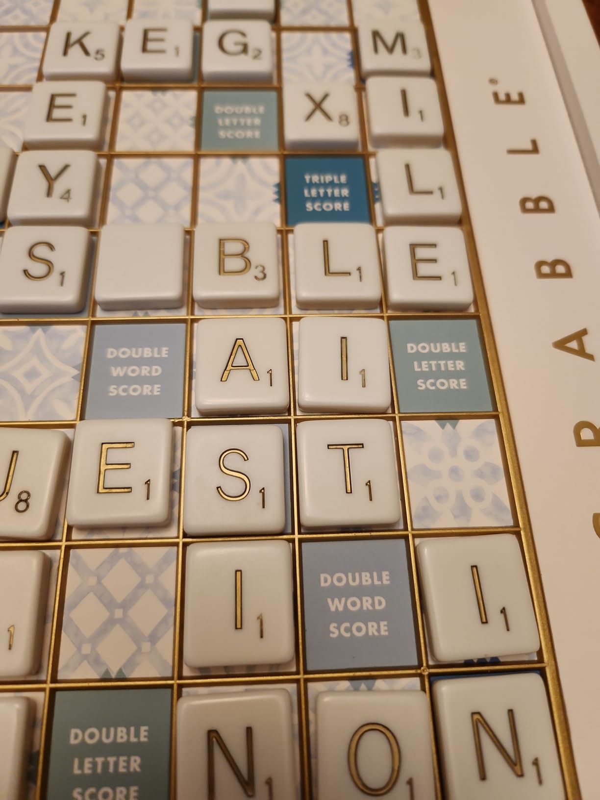 WS Game Company Scrabble Bianco Edition Rotating Wooden Board Game Set | Coastal Design, Turntable, Raised Tile Grid, White Wood Tiles, Classic Word Game, 2-4 Players, Adults and Kids 8 and Up customer photo 2