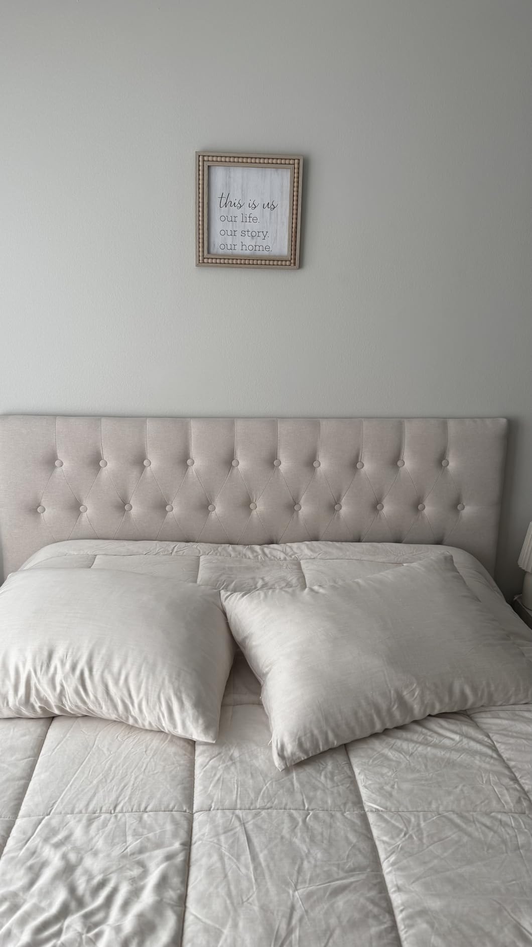 Tufted Upholstered Headboard Queen Size, Adjustable Height 37- 51 in, Beige customer photo 1