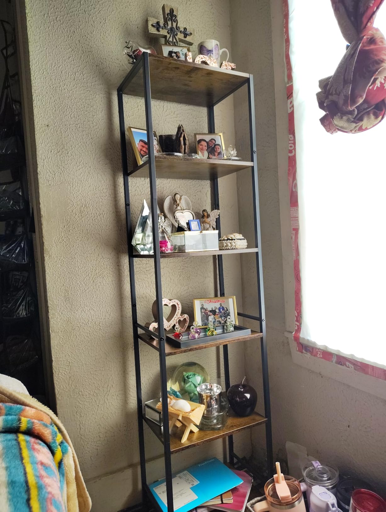 Furologee 6 Tier Tall Bookshelf, Industrial Narrow Bookcase, Display Standing Shelf Units, Metal and Wood Storage Rack Organizer for Living Room, Home Office, Entryway, Kitchen, Rustic Brown customer photo 2