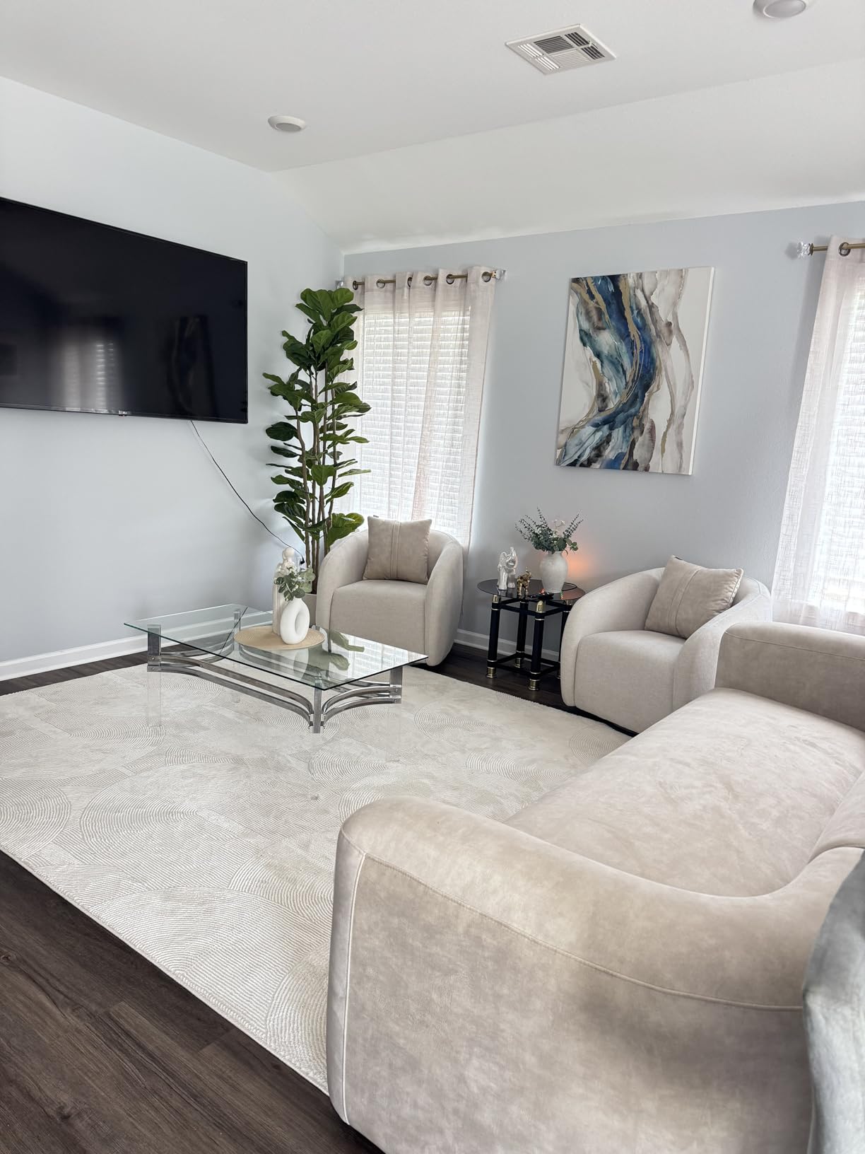 Watson & Whitely Swivel Accent Chairs for Living Room, Modern Upholstered Arm Chair for Bedroom, Fabric in Cream customer photo 2