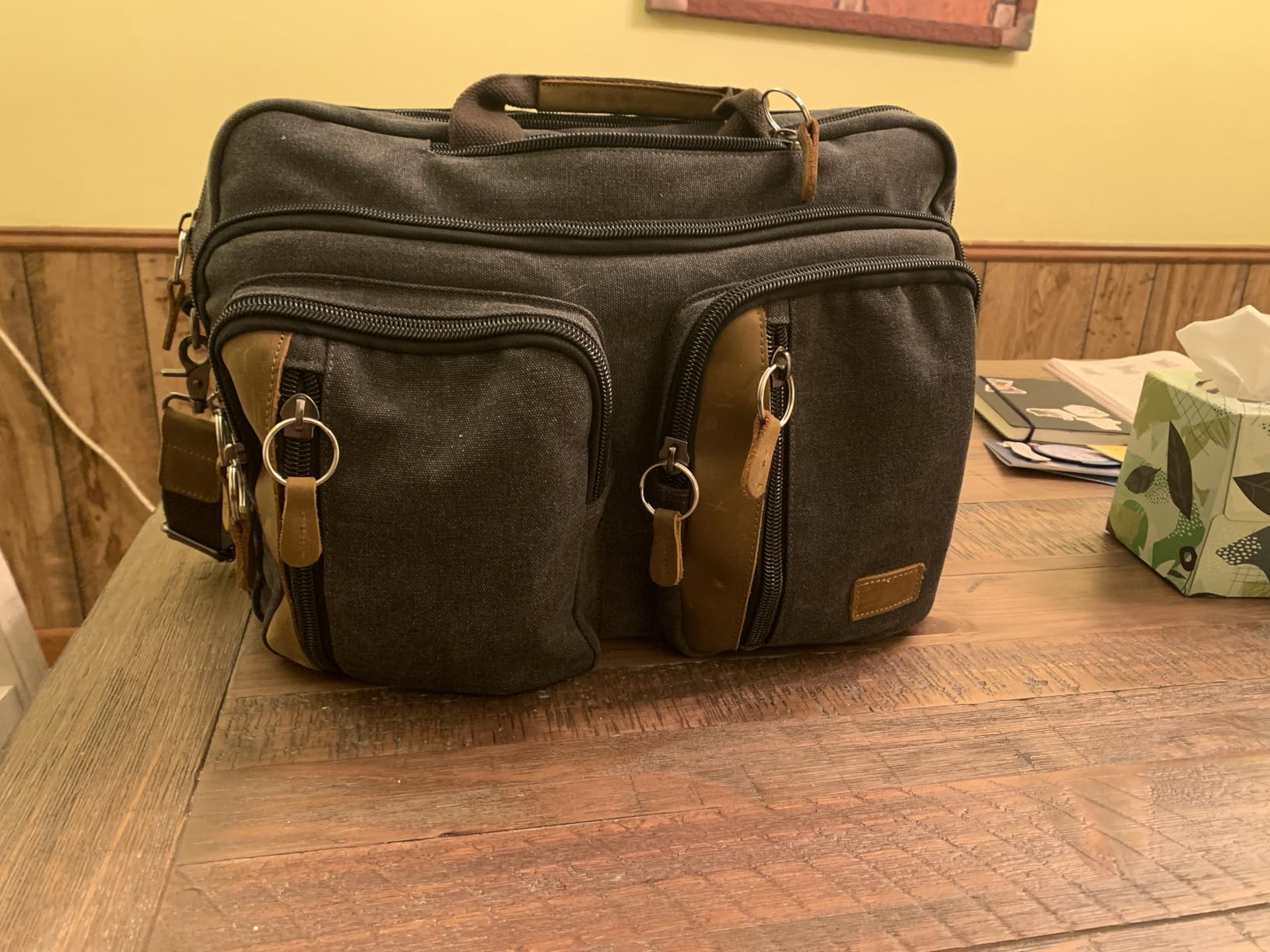 Faux Leather Messenger Bag for Men | 17-17.3 Inch Leather Mens Laptop Bag Convertible Backpack 3 in 1 Computer Handbags Work Bag Shoulder Crossbody Bag Office customer photo 2