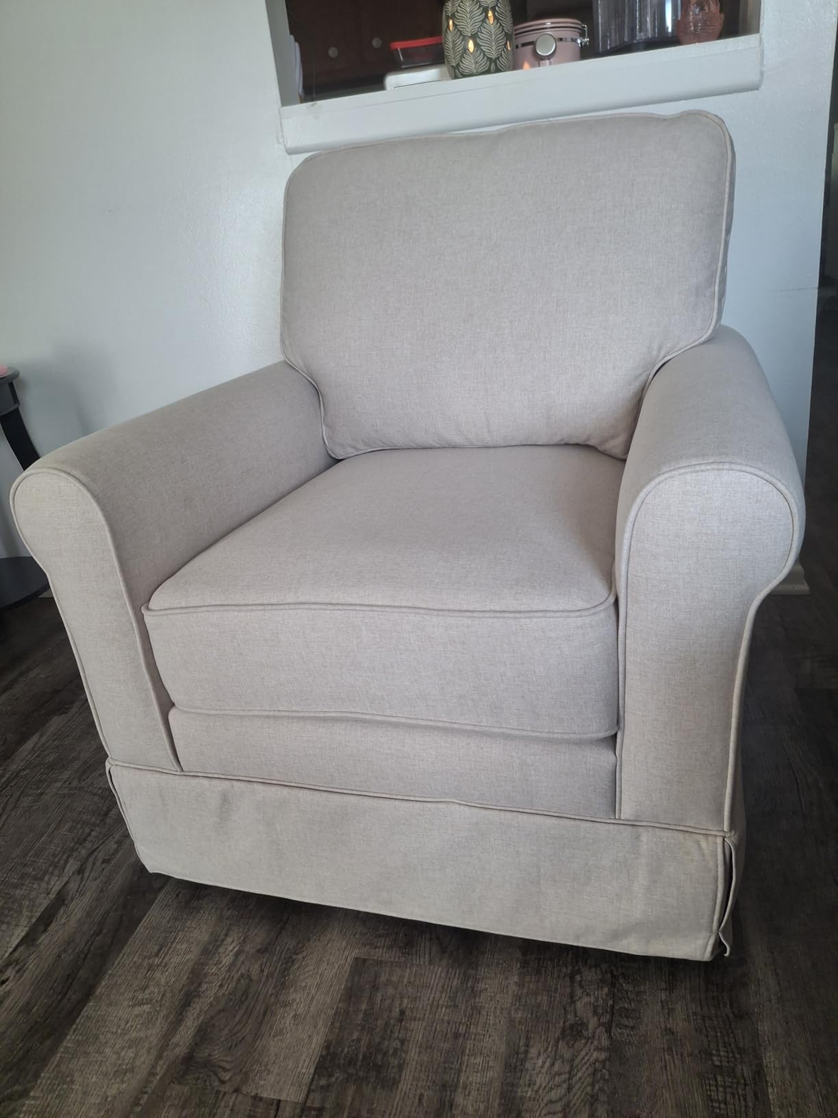 INZOY Swivel Accent Chair Linen Mid Century Modern Chair, Comfy Swivel Barrel Reading Chair, Upholstered Square Chair for Living Room Bedroom Small Spaces, Fully Assembled, Brown Stripe customer photo 2