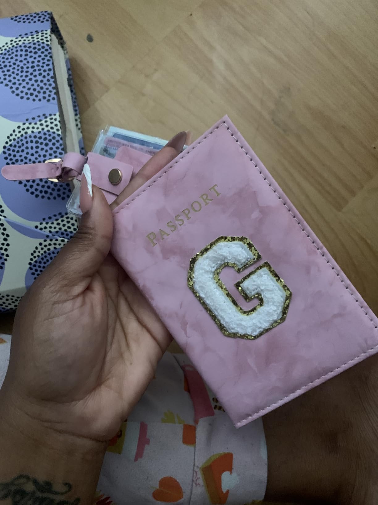 Pink Passport Cover Cute Passport Book Holder for Travel Luggage Tag Set with Initial Monogram Letter Marble Airplane Travel Essentials Personalized Cruise Accessories Trip Favor Gifts for Women Girls customer photo 1